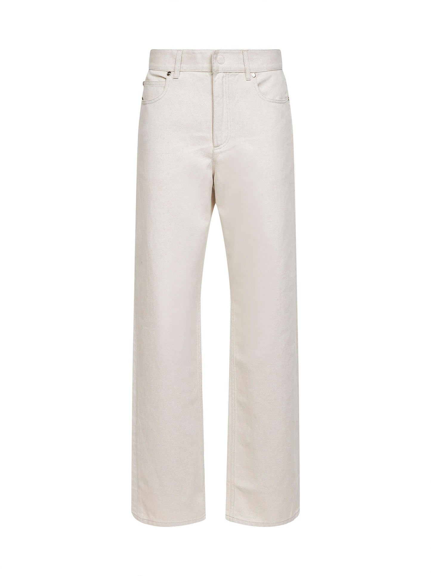 Fendi Women Beige Cotton Denim Straight Jeans With Ff Motif FENDI