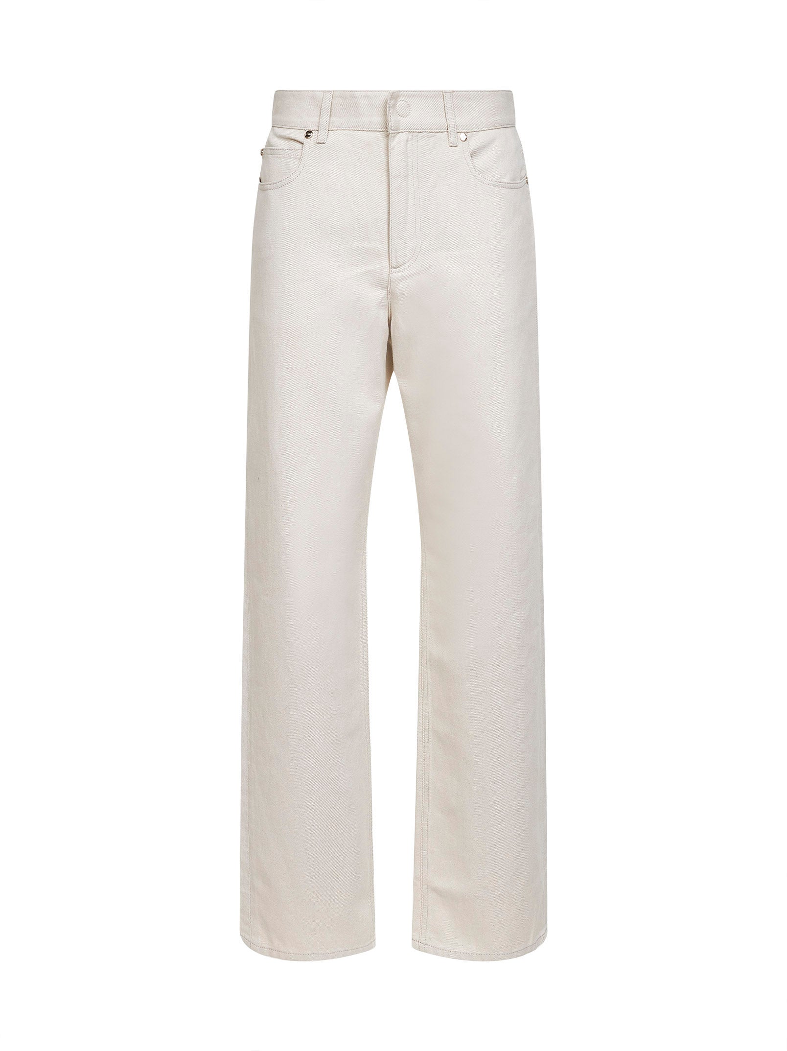 Fendi Women Beige Cotton Denim Straight Jeans With Ff Motif FENDI