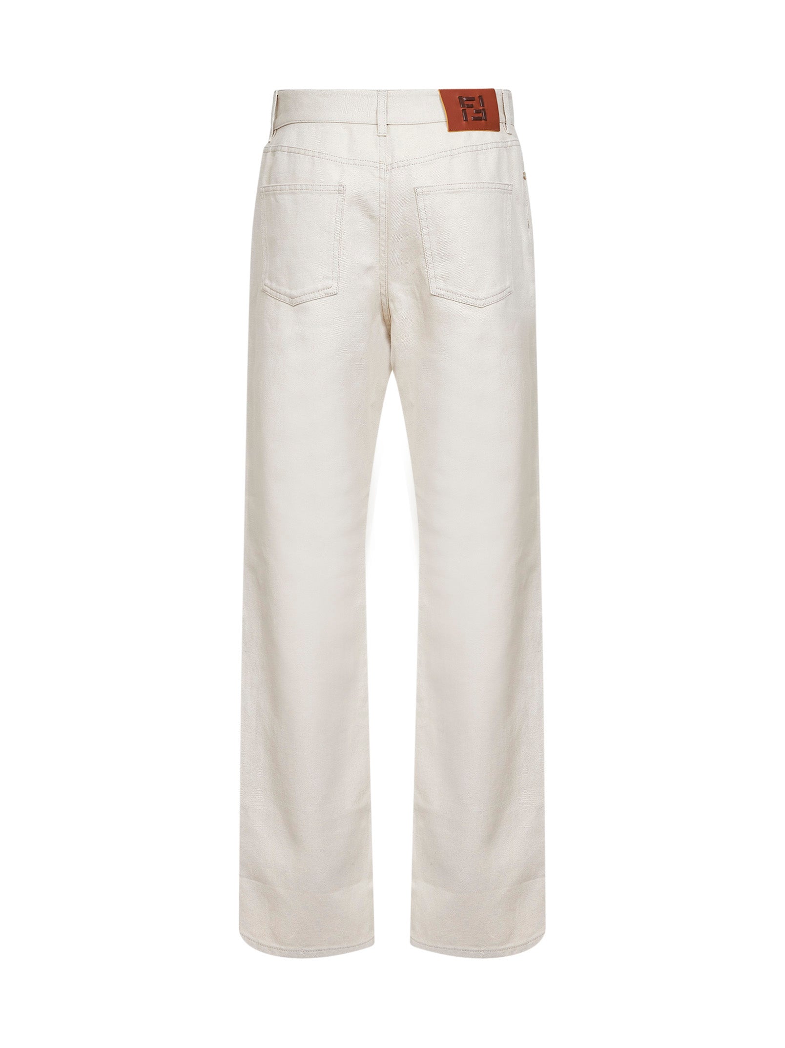 Fendi Women Beige Cotton Denim Straight Jeans With Ff Motif FENDI