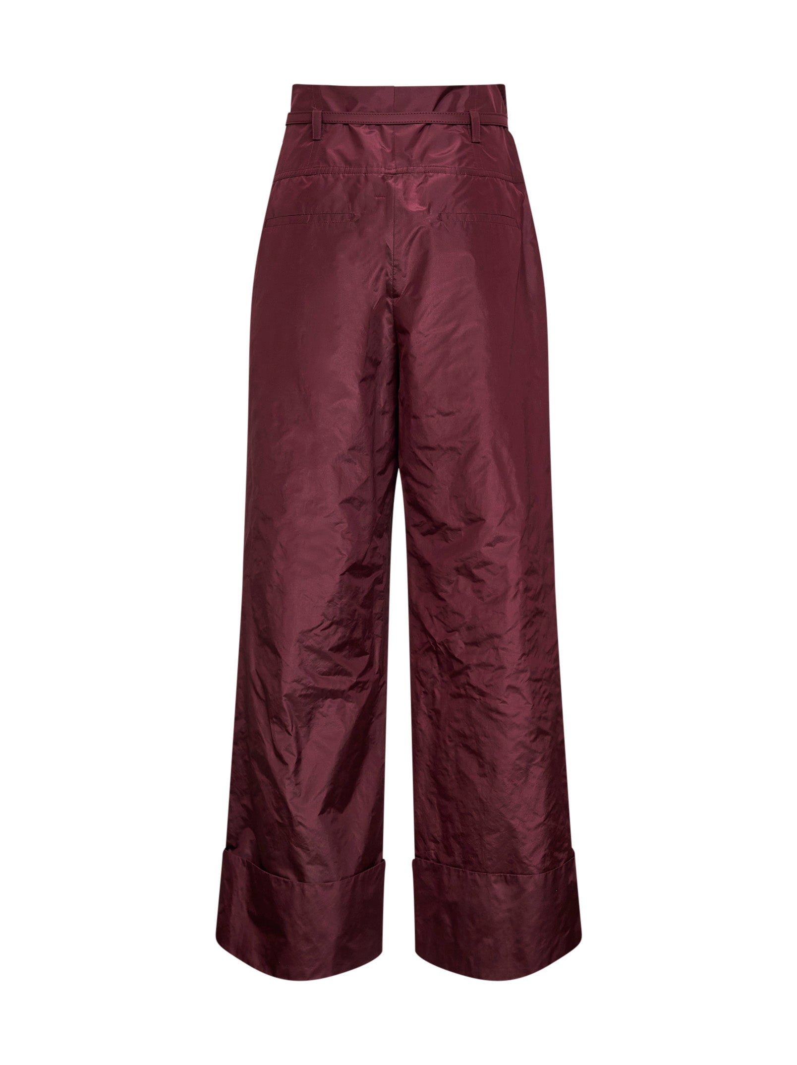 Fendi Women Burgundy Silk Taffeta High-Rise Trousers FENDI