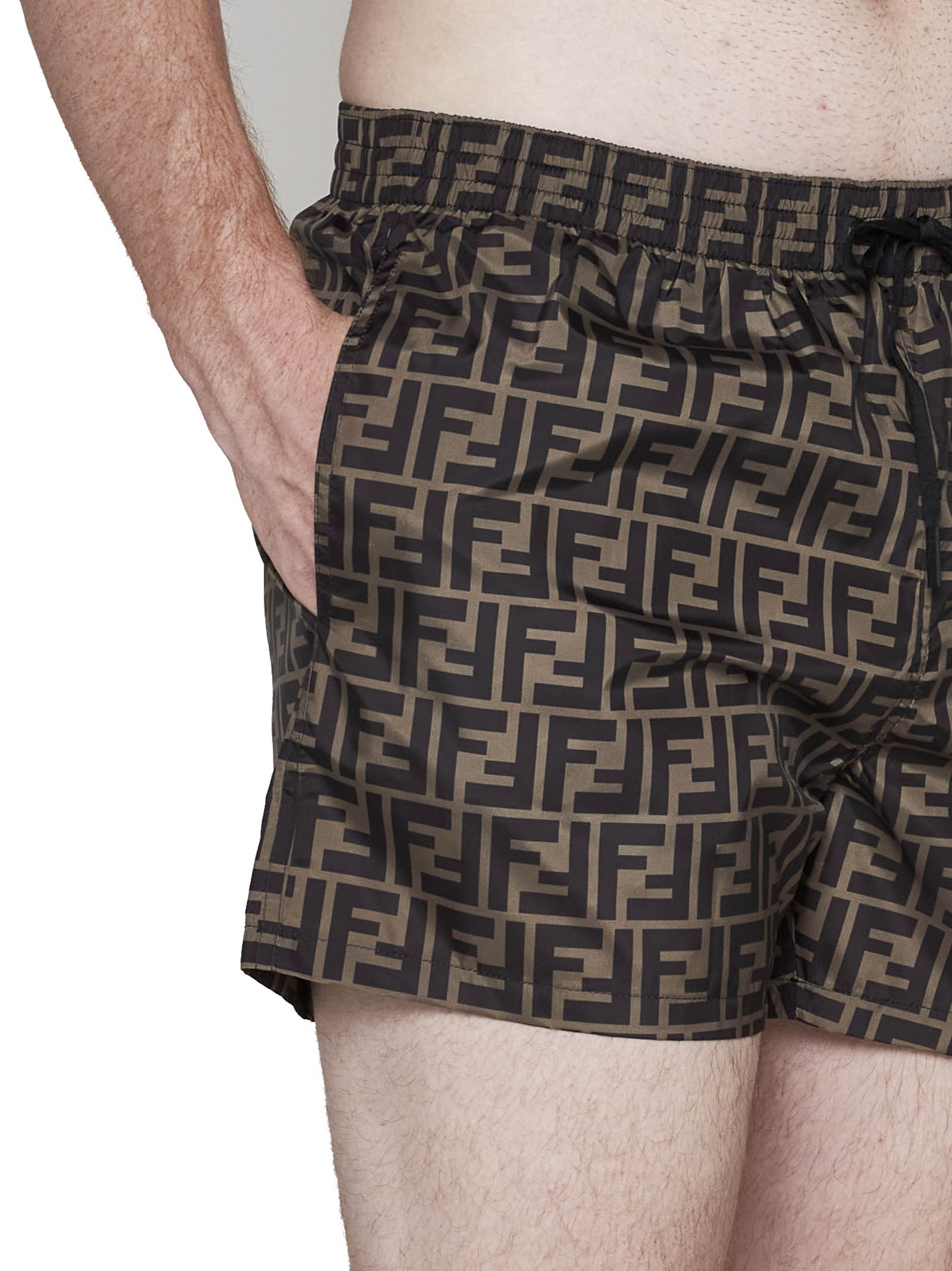 Fendi Men Brown Nylon Fendi Shorts FENDI