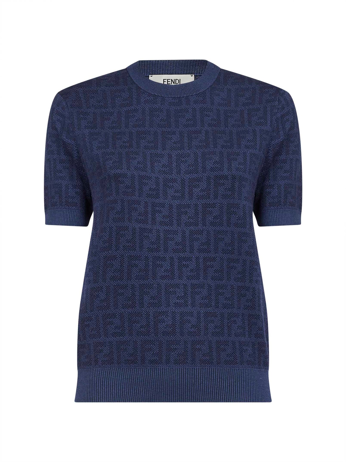Fendi Women Denim Blue Ff Wool Crewneck Jumper FENDI