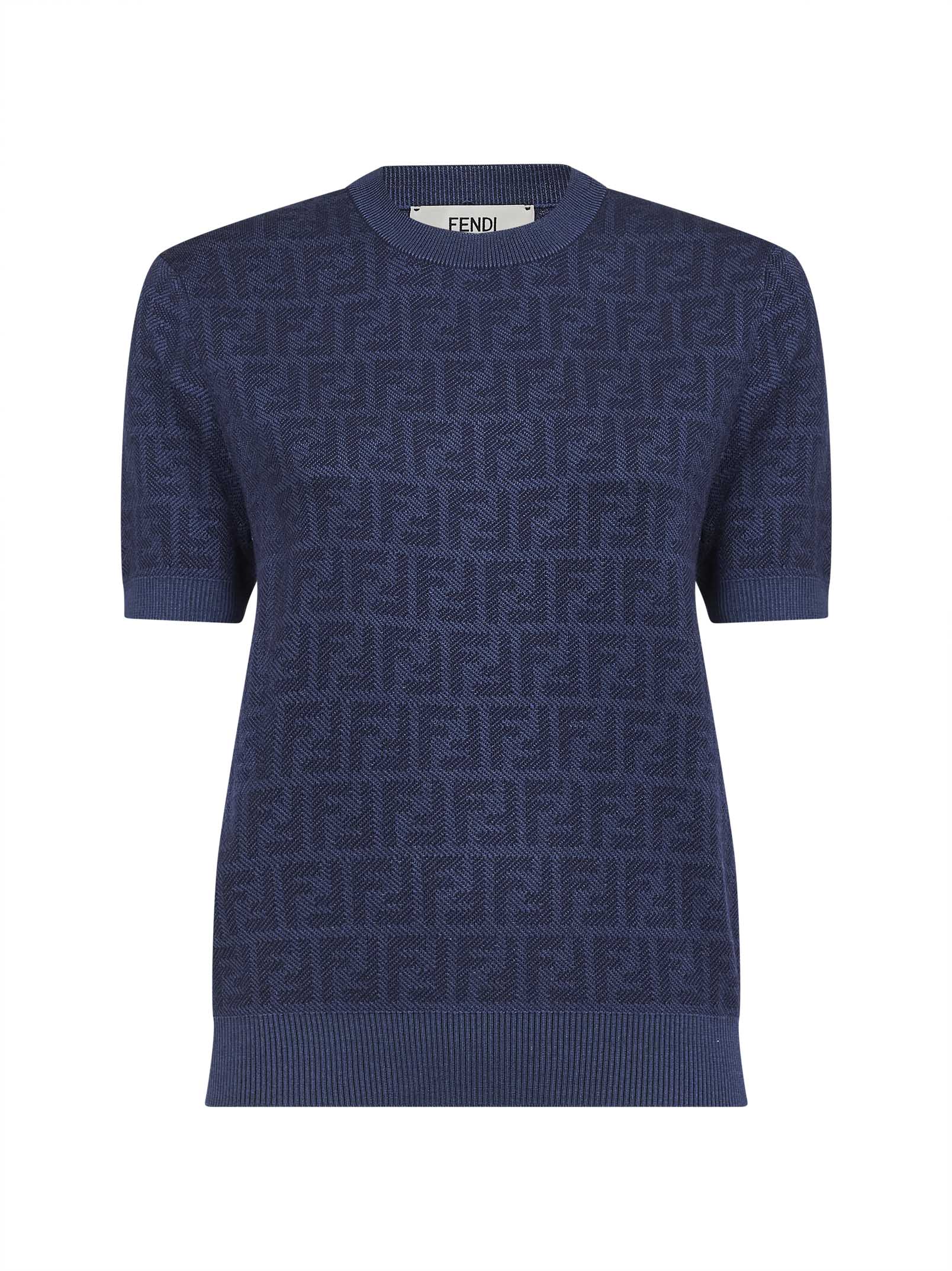 Fendi Women Denim Blue Ff Wool Crewneck Jumper FENDI