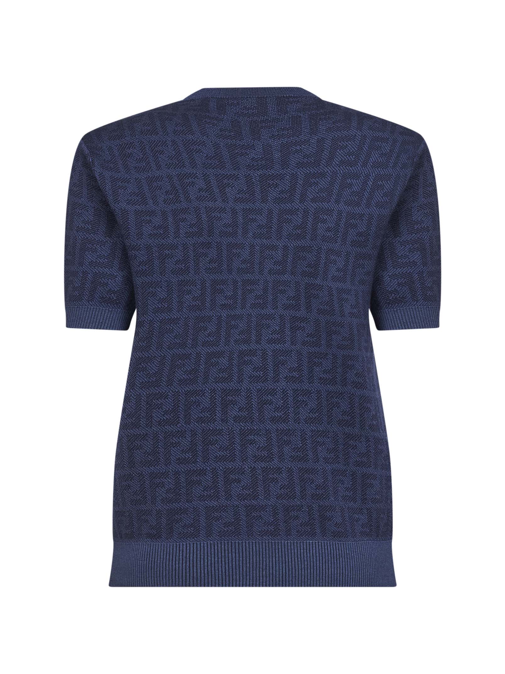Fendi Women Denim Blue Ff Wool Crewneck Jumper FENDI