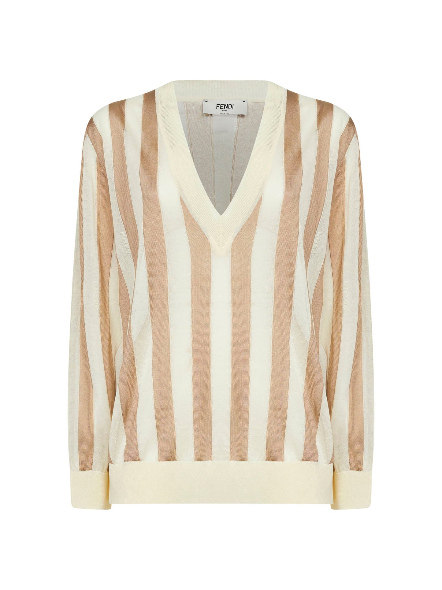 Fendi Women Beige Pequin Silk And Cotton Sweater FENDI