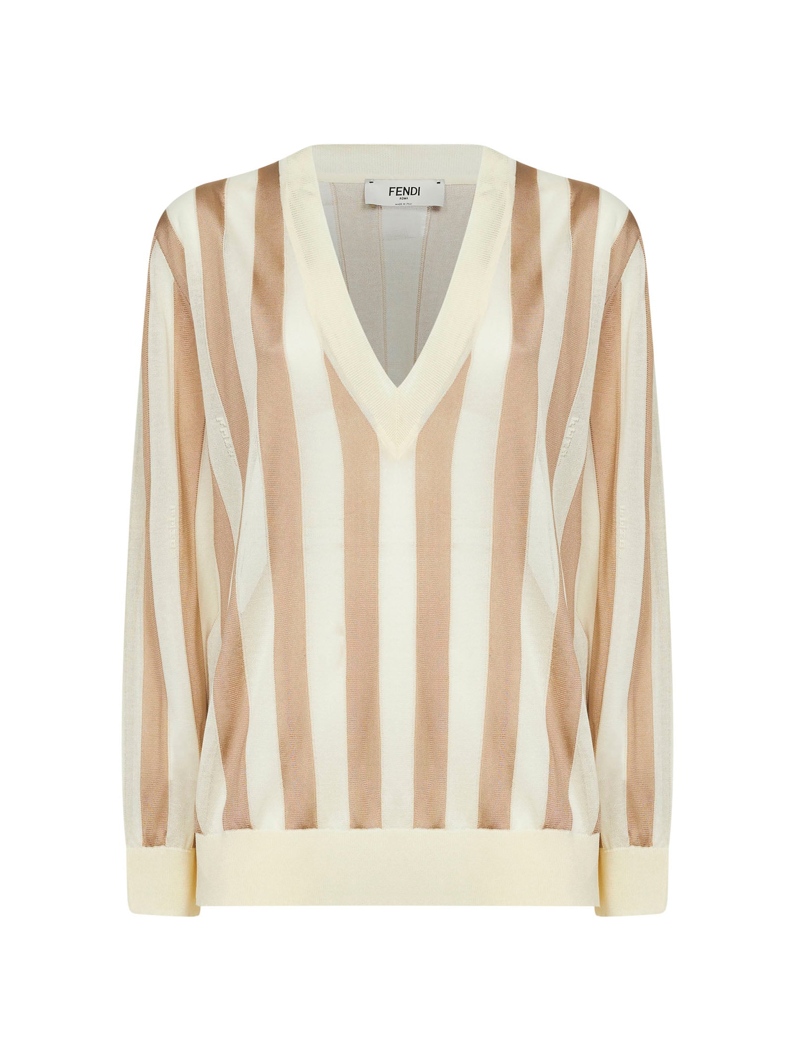 Fendi Women Beige Pequin Silk And Cotton Sweater FENDI