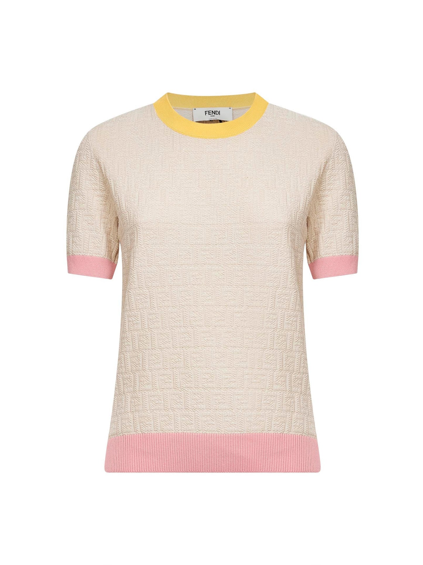 Fendi Women Ecru Ff Cotton And Silk Sweater With Color Block Edges<Br/> FENDI