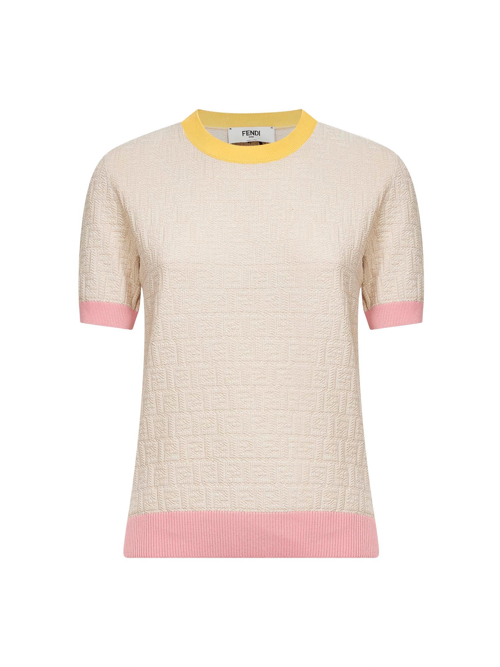 Fendi Women Ecru Ff Cotton And Silk Sweater With Color Block Edges<Br/> FENDI