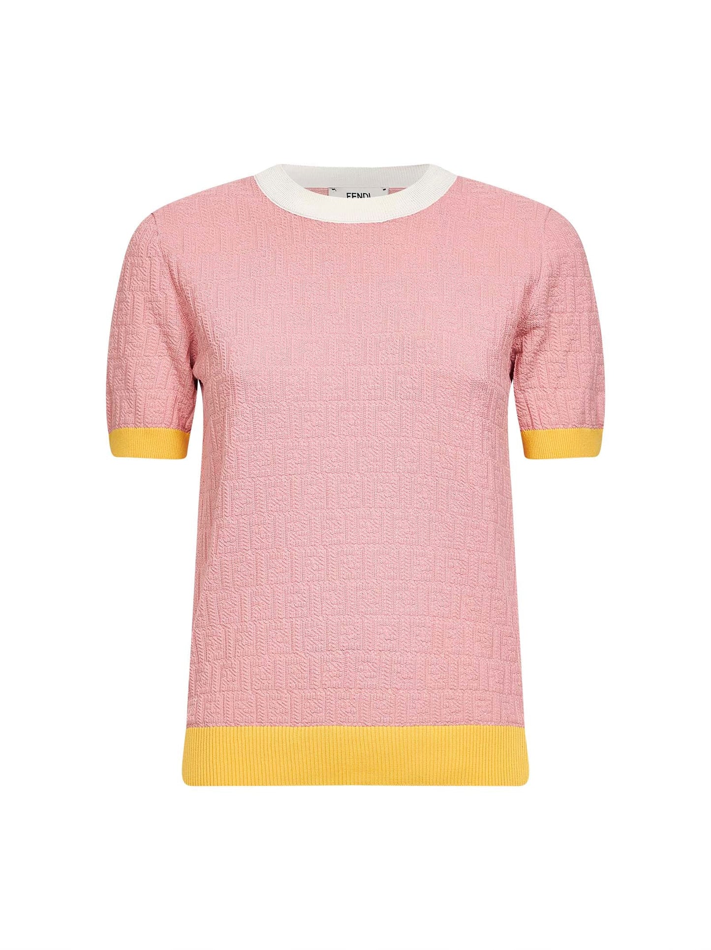 Fendi Women Pink Ff Cotton And Silk Sweater With Color Block Edges FENDI