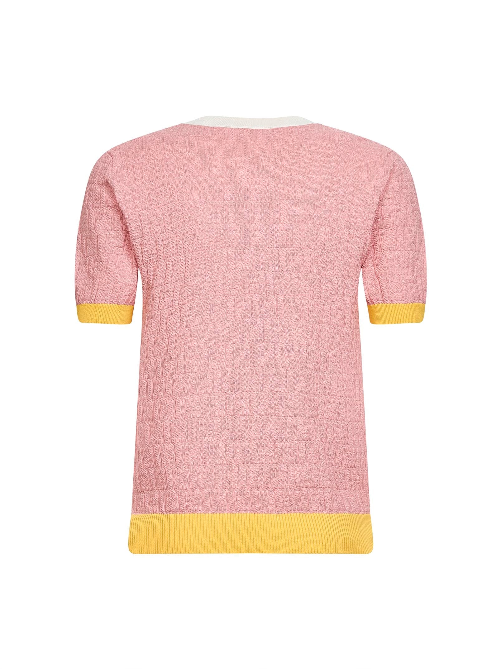 Fendi Women Pink Ff Cotton And Silk Sweater With Color Block Edges FENDI