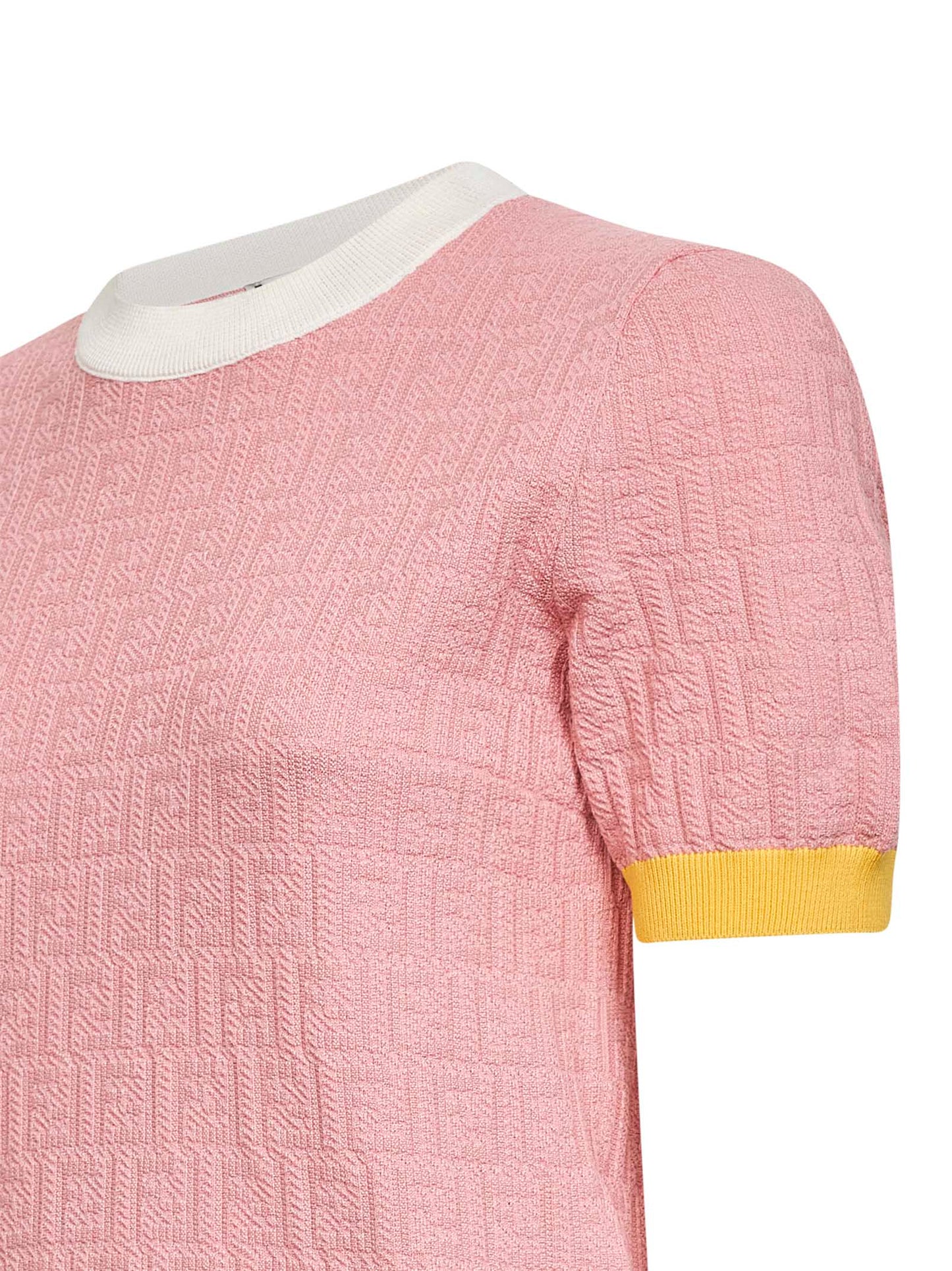 Fendi Women Pink Ff Cotton And Silk Sweater With Color Block Edges FENDI