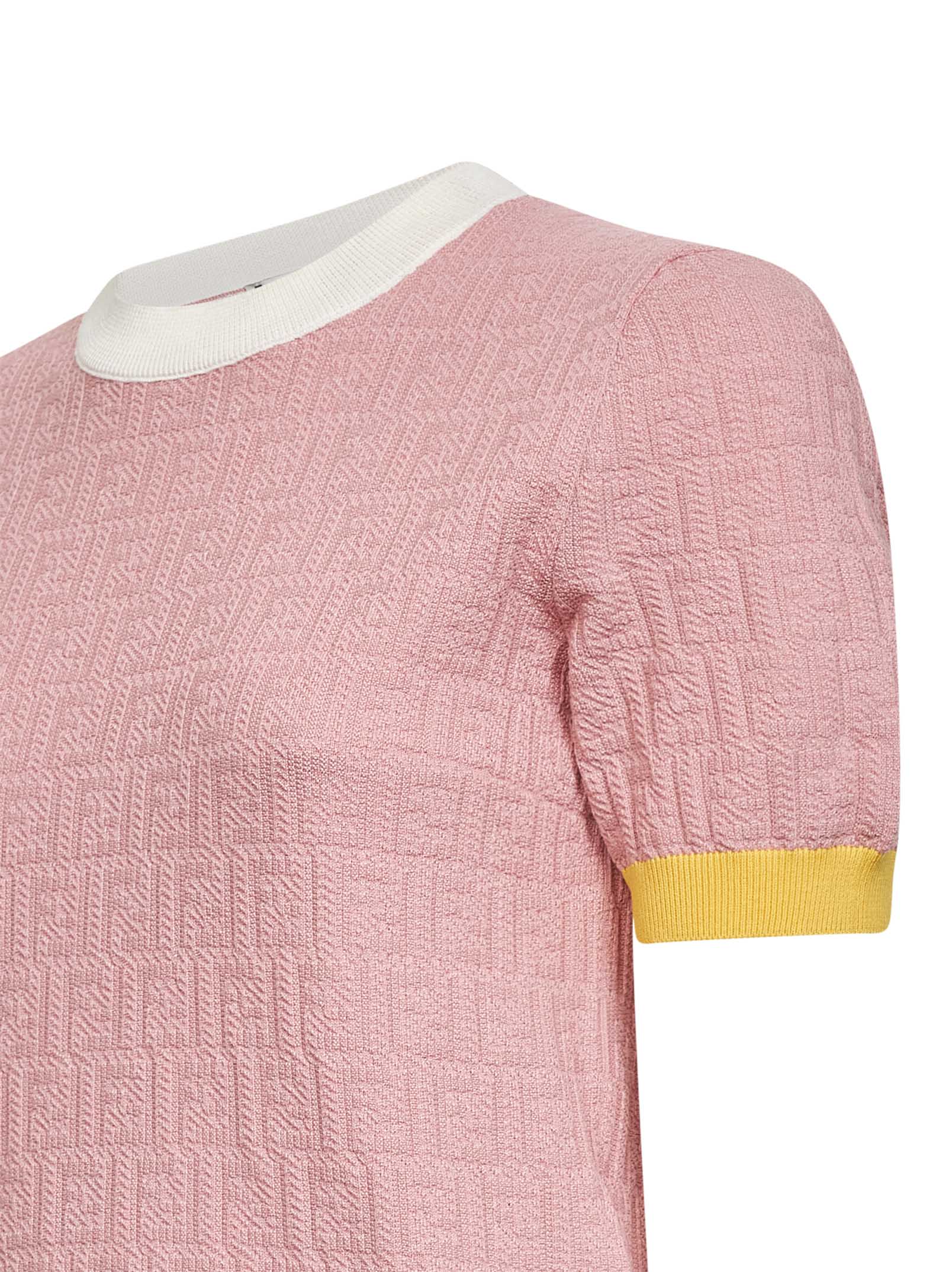 Fendi Women Pink Ff Cotton And Silk Sweater With Color Block Edges FENDI