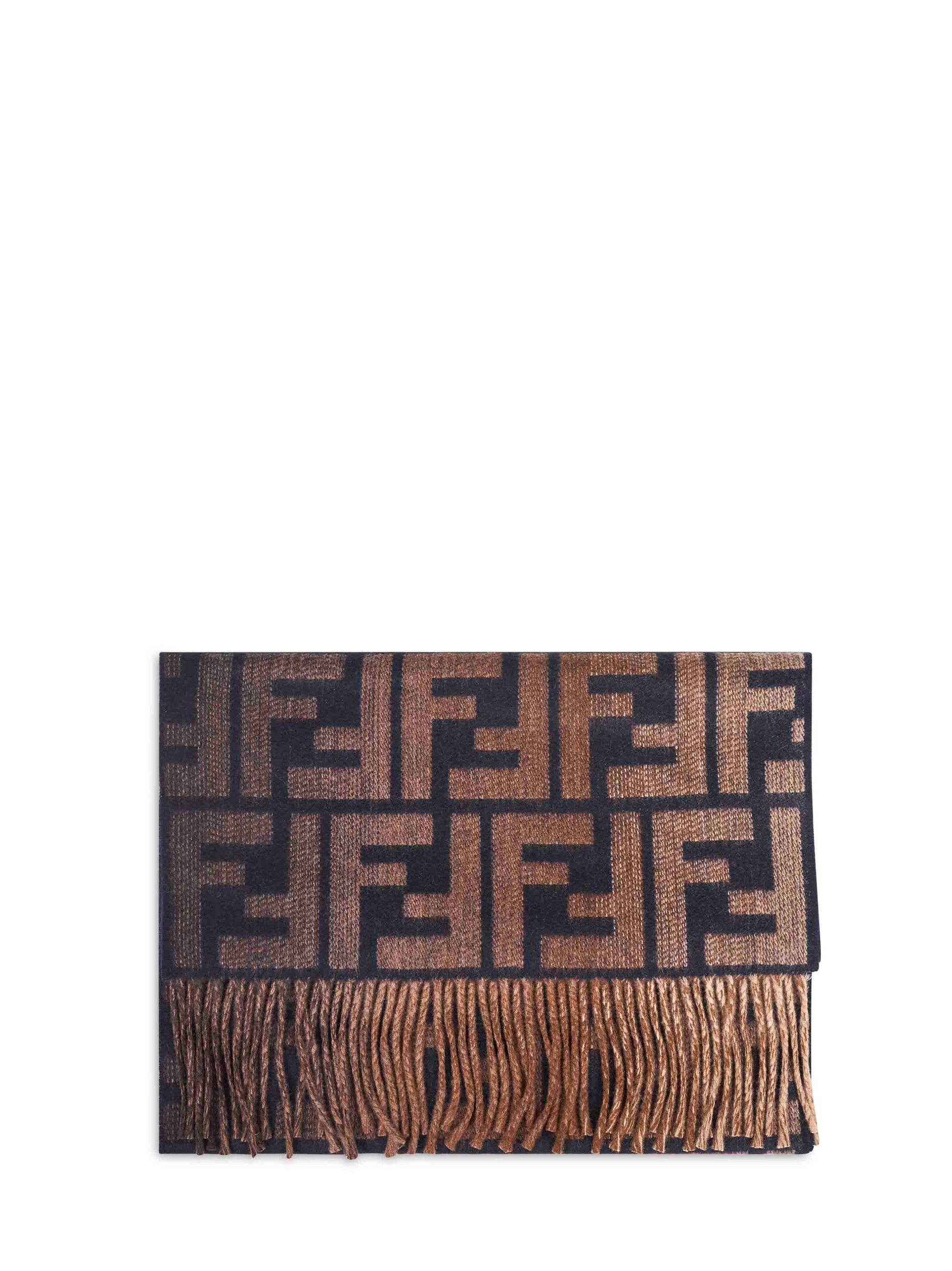 Fendi Silk Men Blue And Brown Wool And Cashmere Ff Scarf FENDI