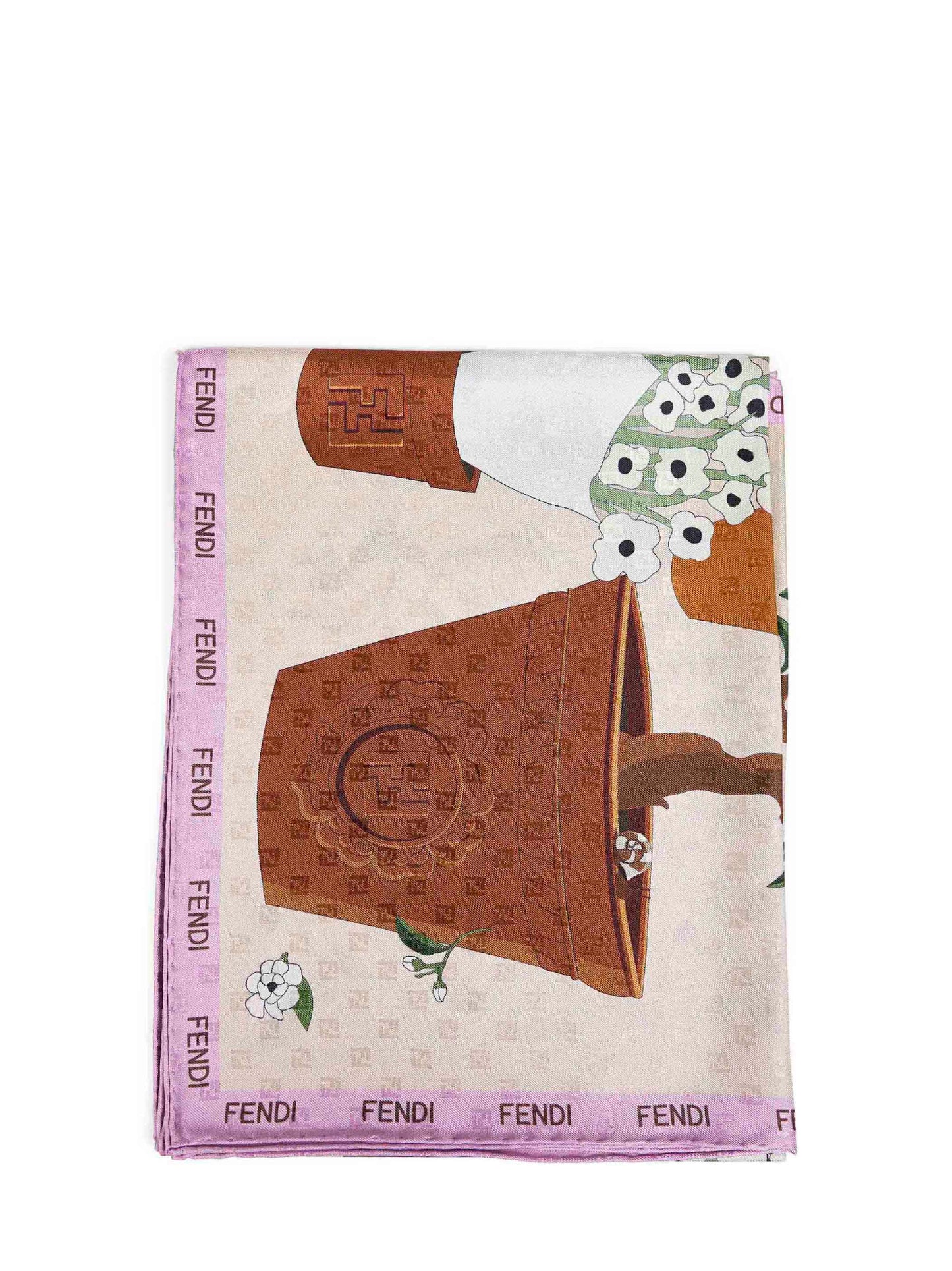 Fendi Silk Women Beige Printed Silk Fendi Gardening Scarf FENDI