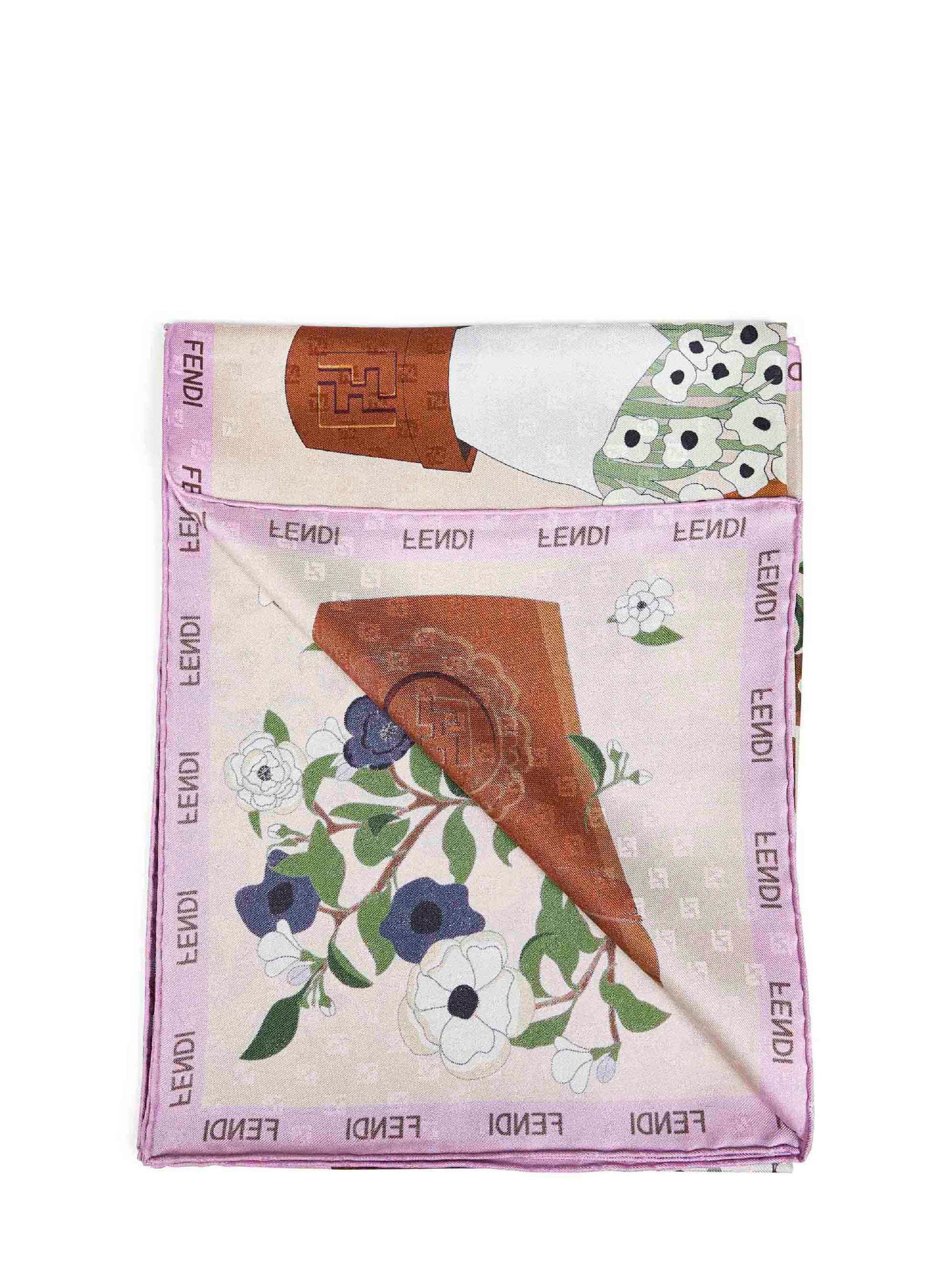 Fendi Silk Women Beige Printed Silk Fendi Gardening Scarf FENDI