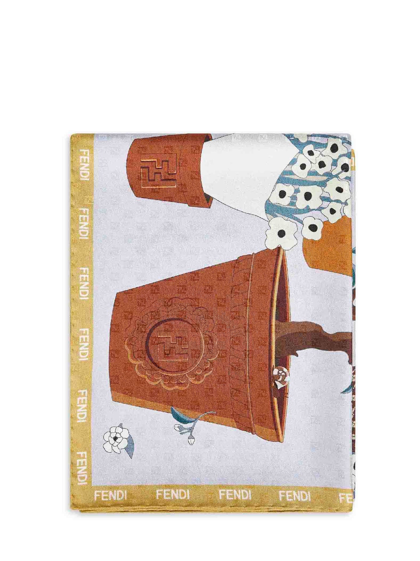 Fendi Silk Women Light Blue Printed Silk Fendi Gardening Scarf<Br/> FENDI