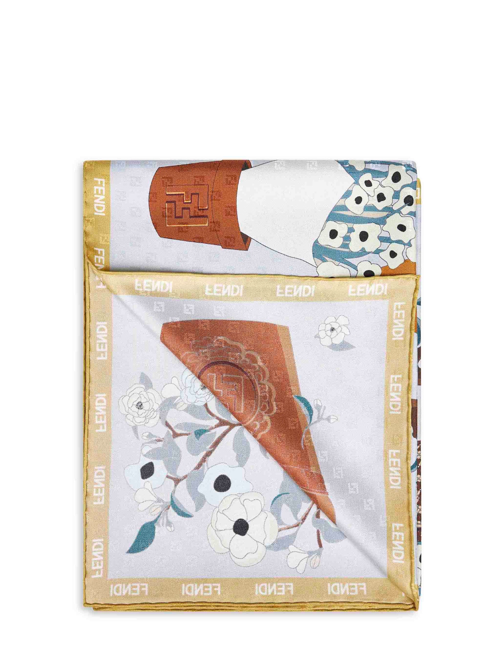 Fendi Silk Women Light Blue Printed Silk Fendi Gardening Scarf<Br/> FENDI