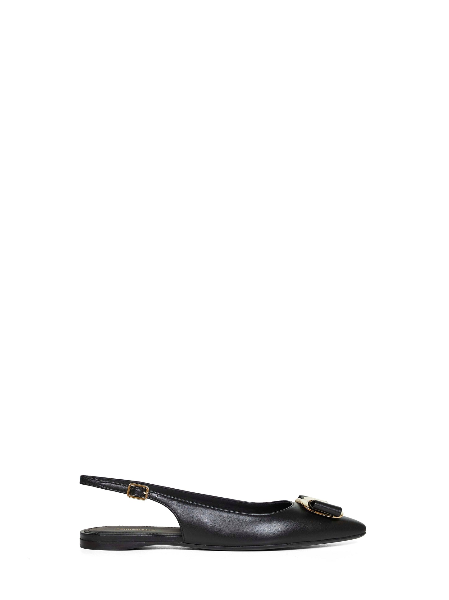 Ferragamo Women Black Flat Slingbacks With Vara Plate FERRAGAMO