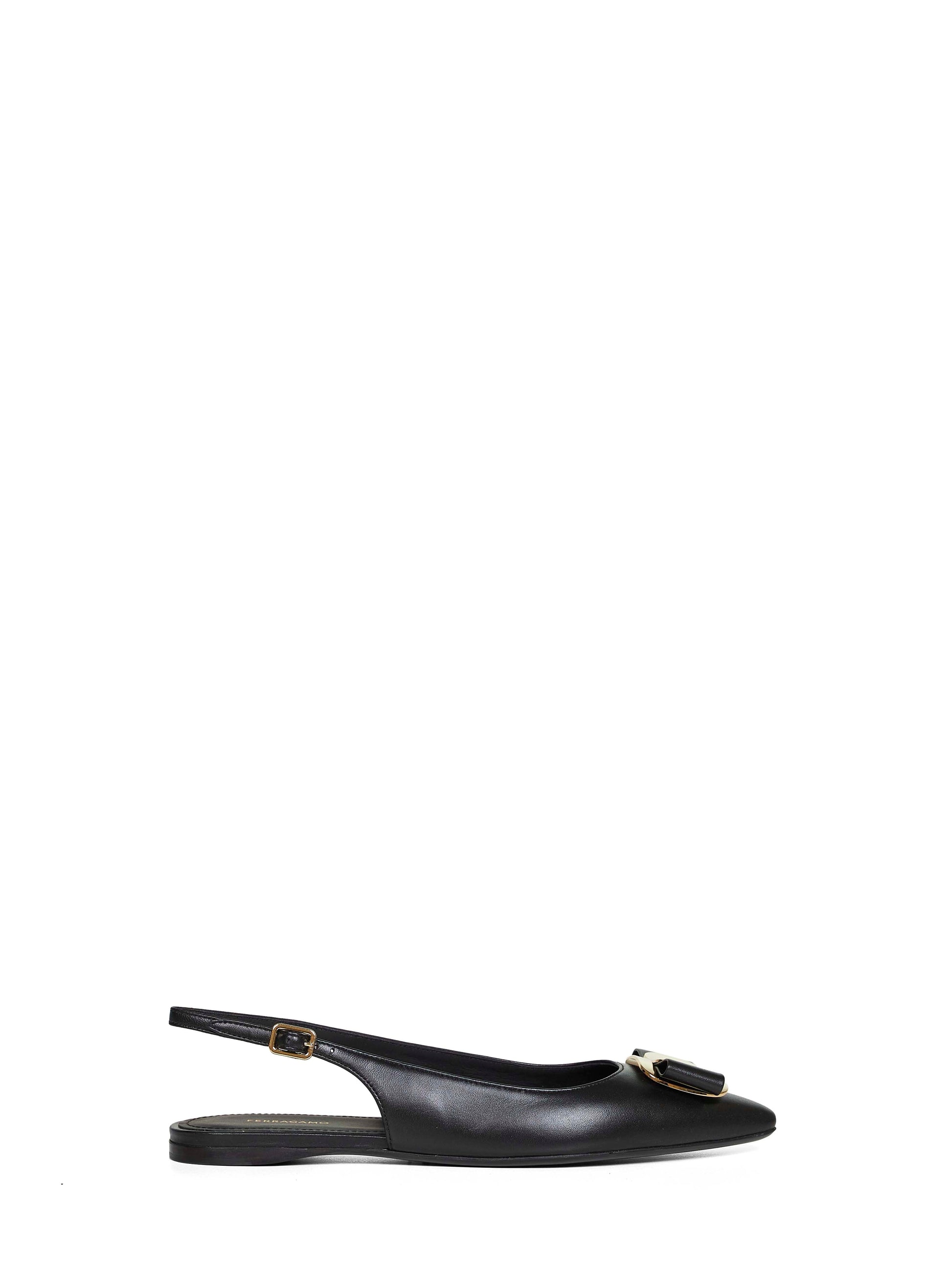 Ferragamo Women Black Flat Slingbacks With Vara Plate FERRAGAMO