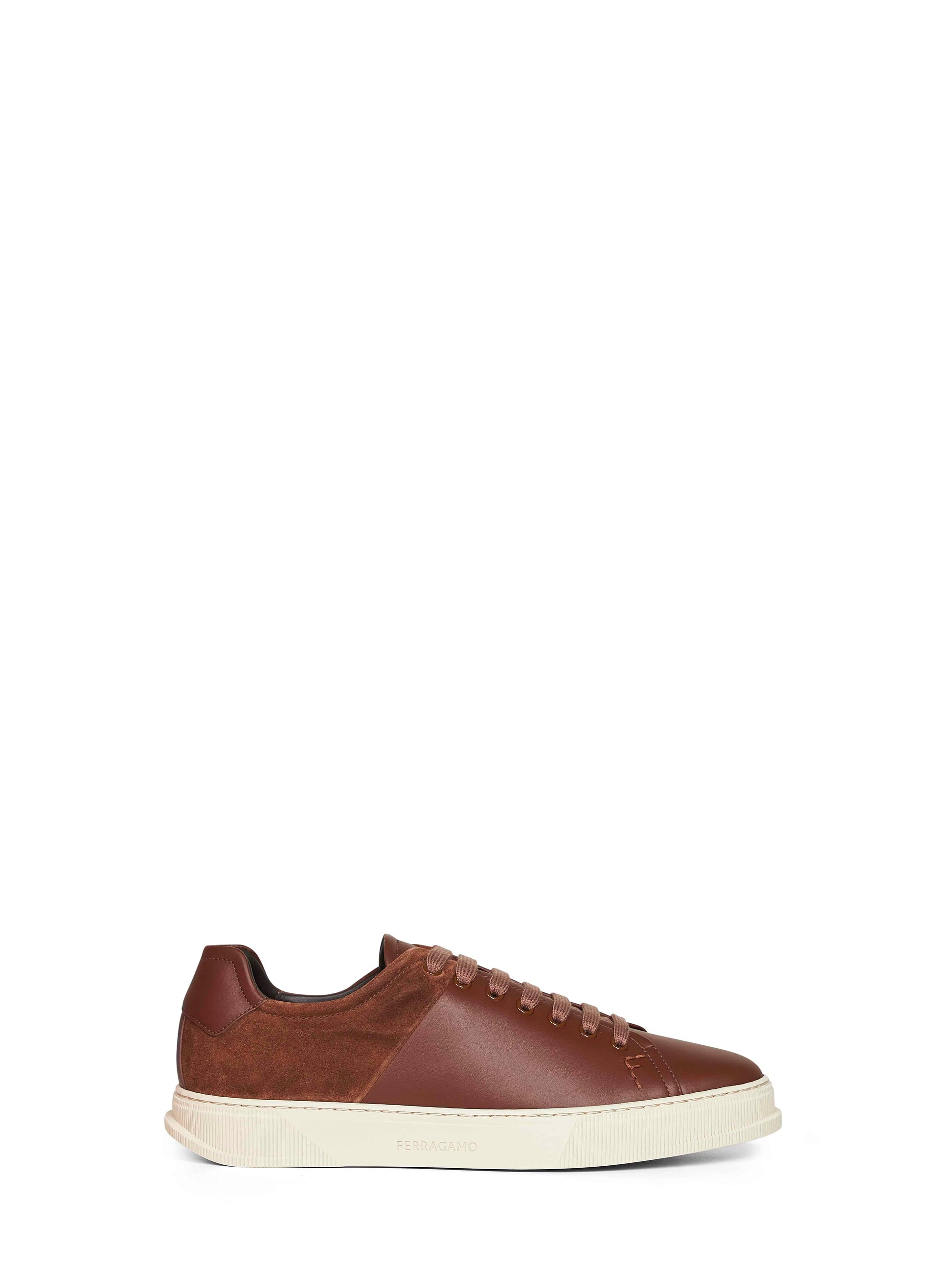 Ferragamo Men Brown Leather And Suede Clayton Low-Top Sneakers FERRAGAMO