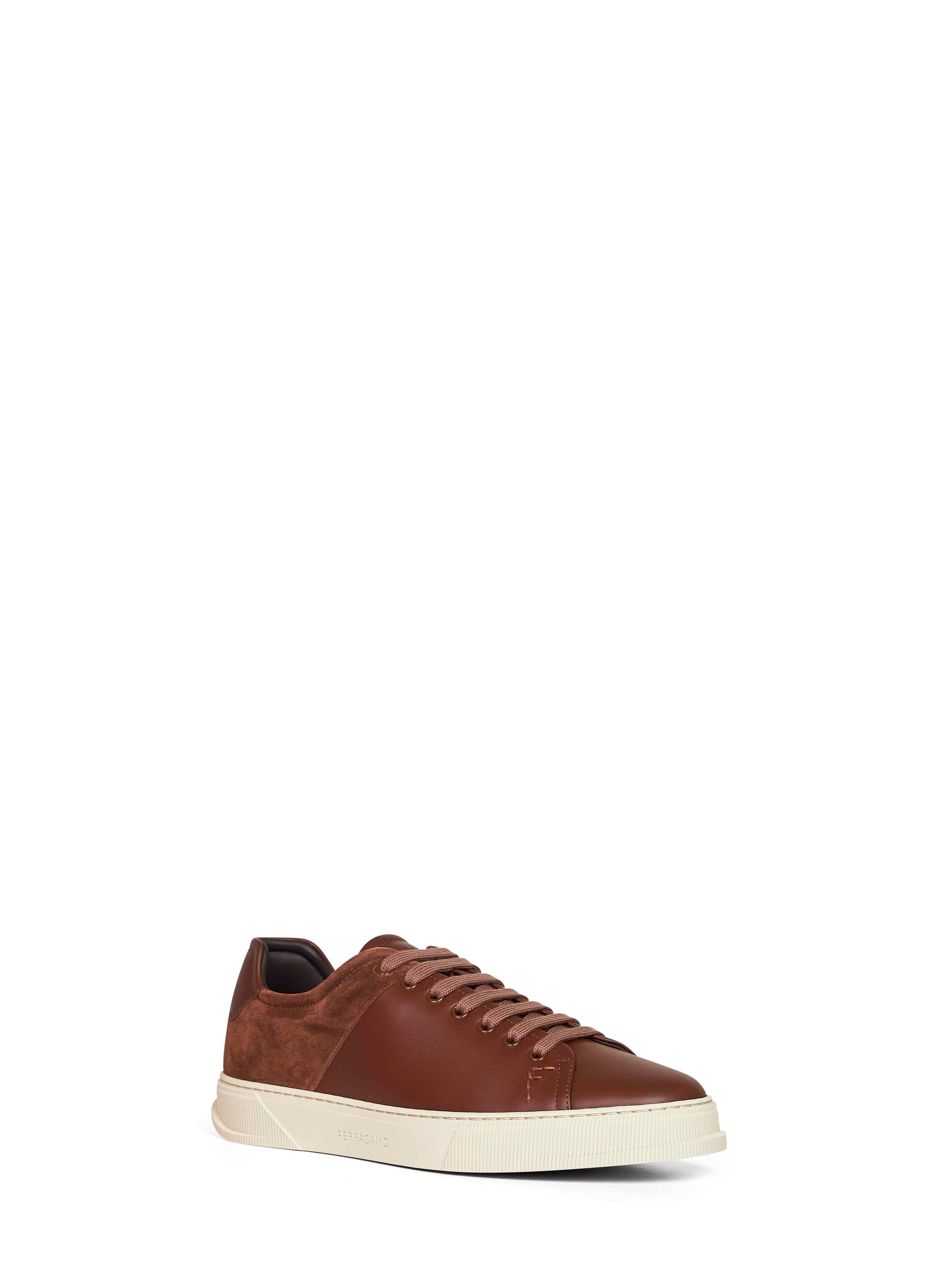 Ferragamo Men Brown Leather And Suede Clayton Low-Top Sneakers FERRAGAMO