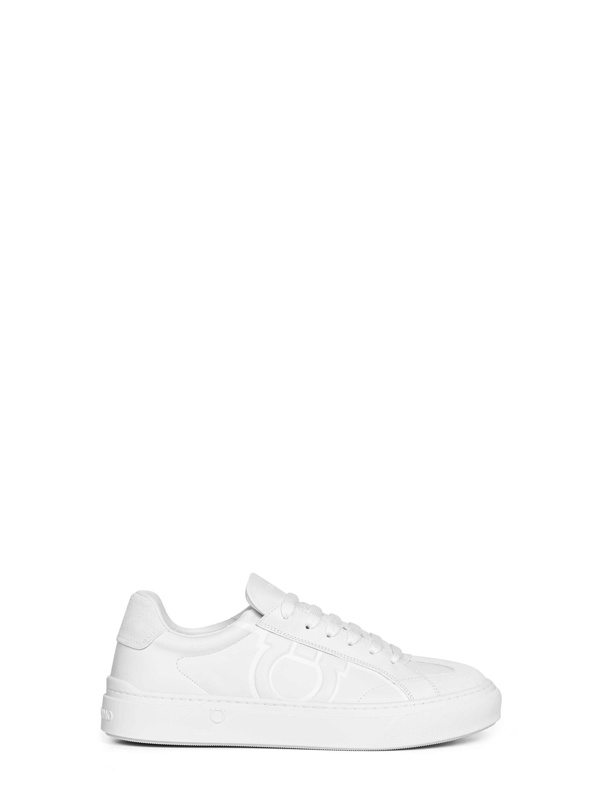 Ferragamo Men White Leather Gancini Sneakers FERRAGAMO