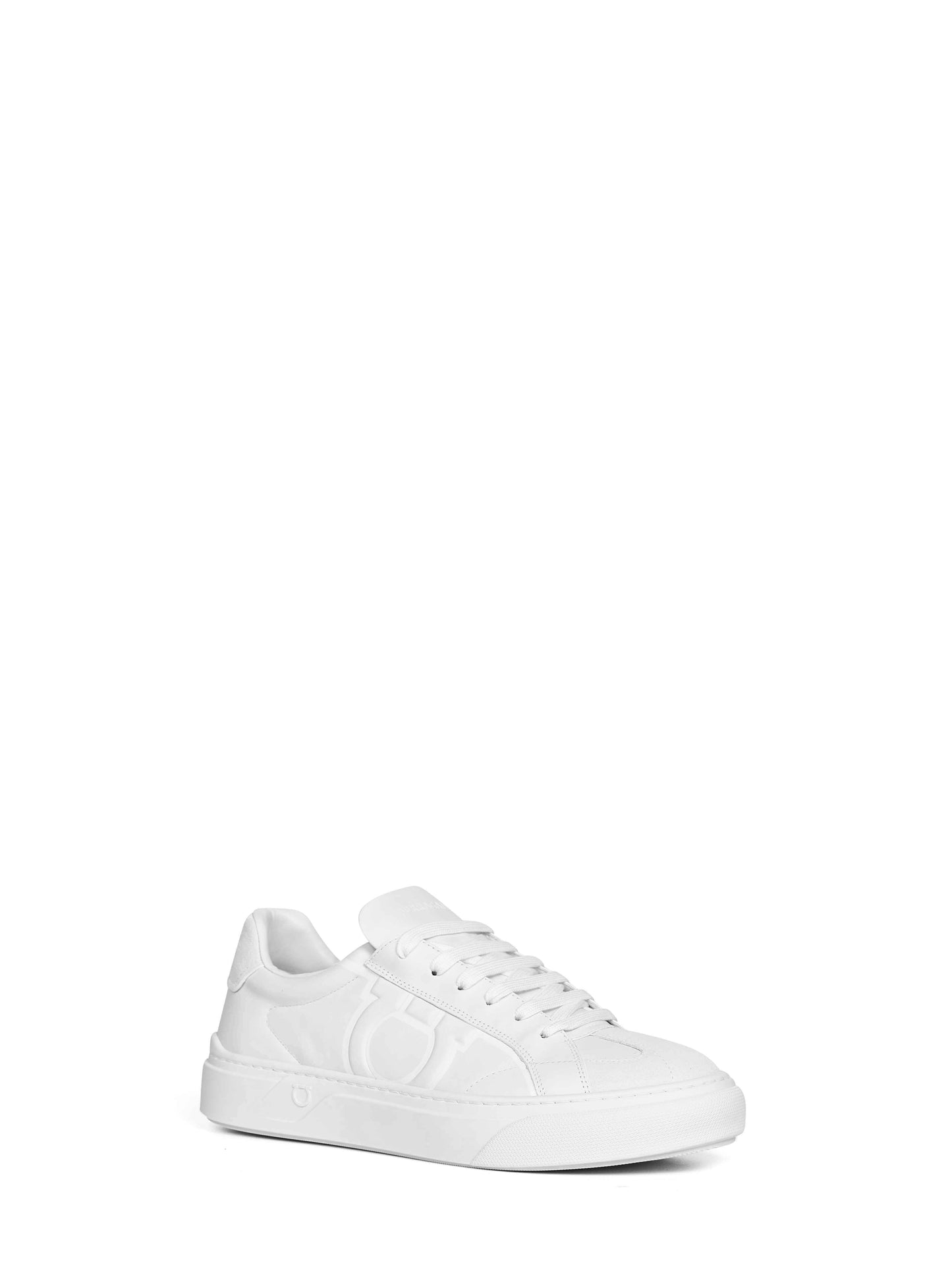 Ferragamo Men White Leather Gancini Sneakers FERRAGAMO