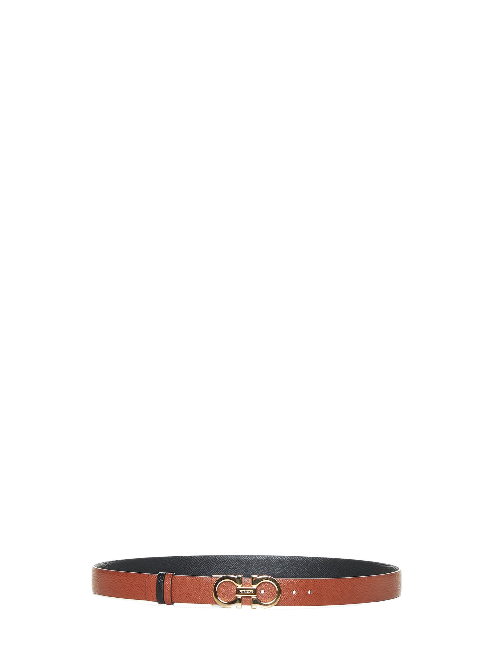 Ferragamo Women New Cognac Leather Gancini Reversible Belt FERRAGAMO