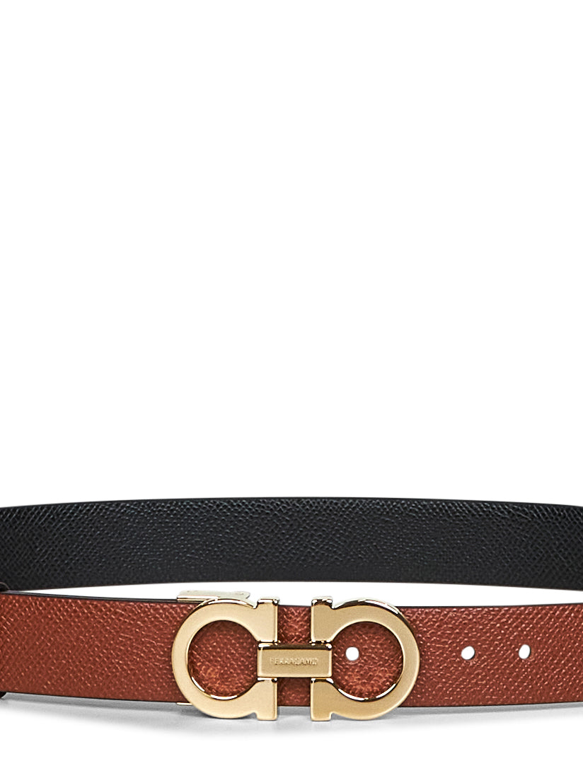 Ferragamo Women New Cognac Leather Gancini Reversible Belt FERRAGAMO