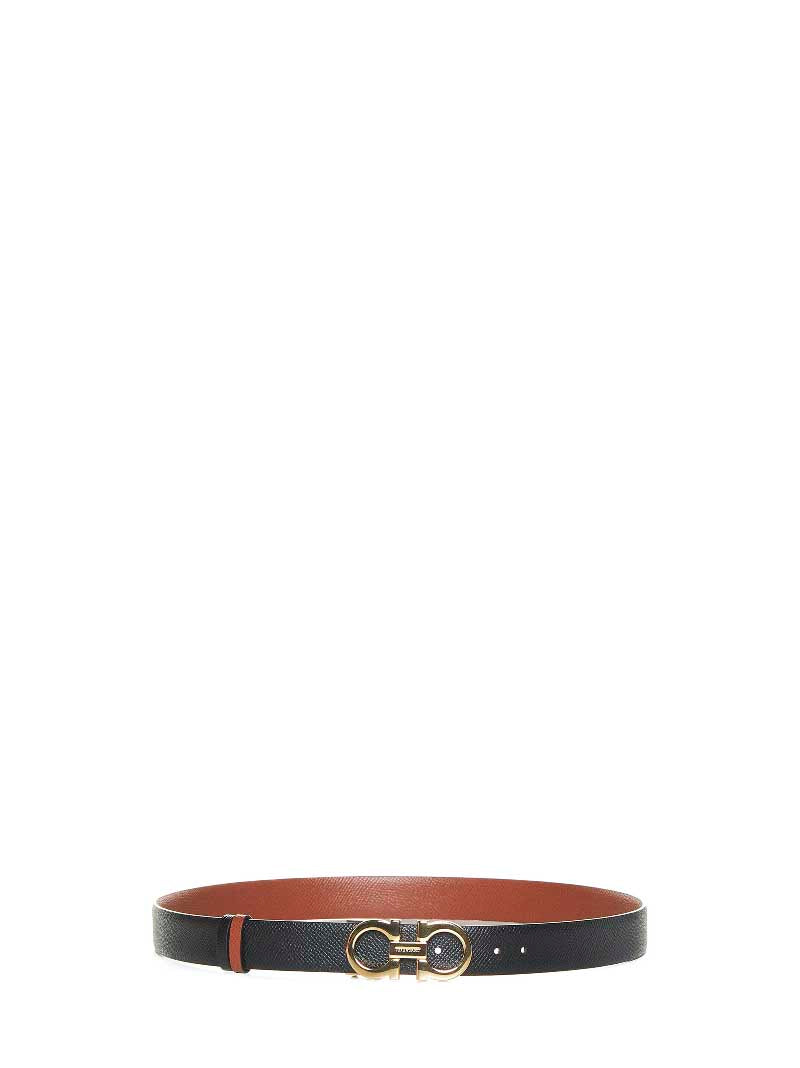Ferragamo Women New Cognac Leather Gancini Reversible Belt FERRAGAMO