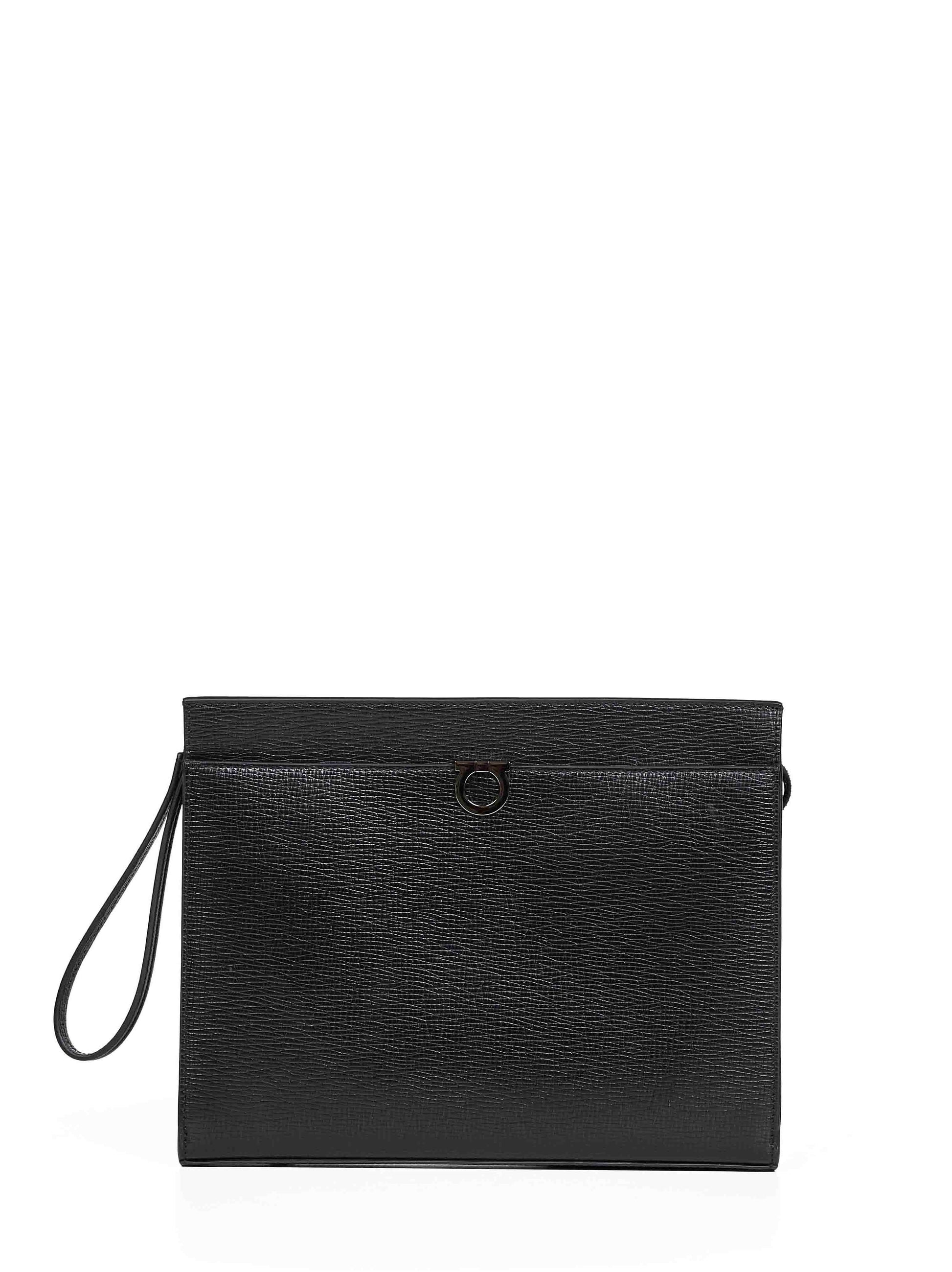 Ferragamo Men Black Gancini Pouch Bag FERRAGAMO
