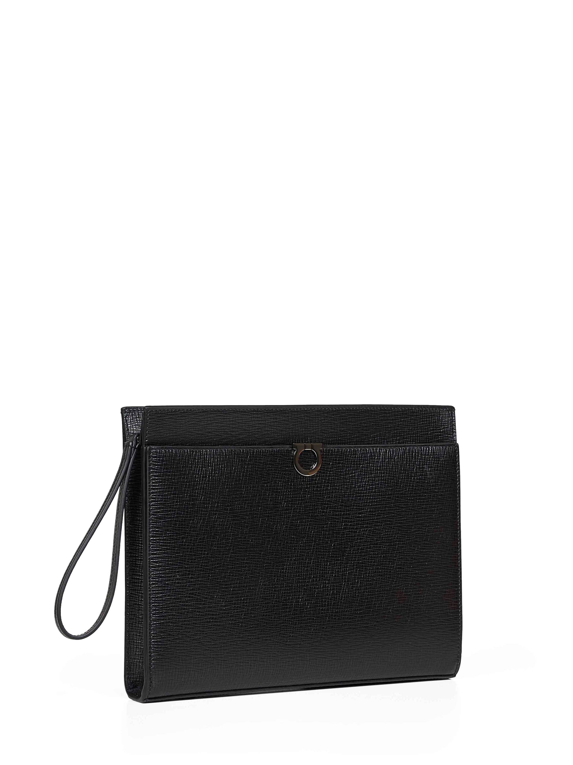 Ferragamo Men Black Gancini Pouch Bag FERRAGAMO