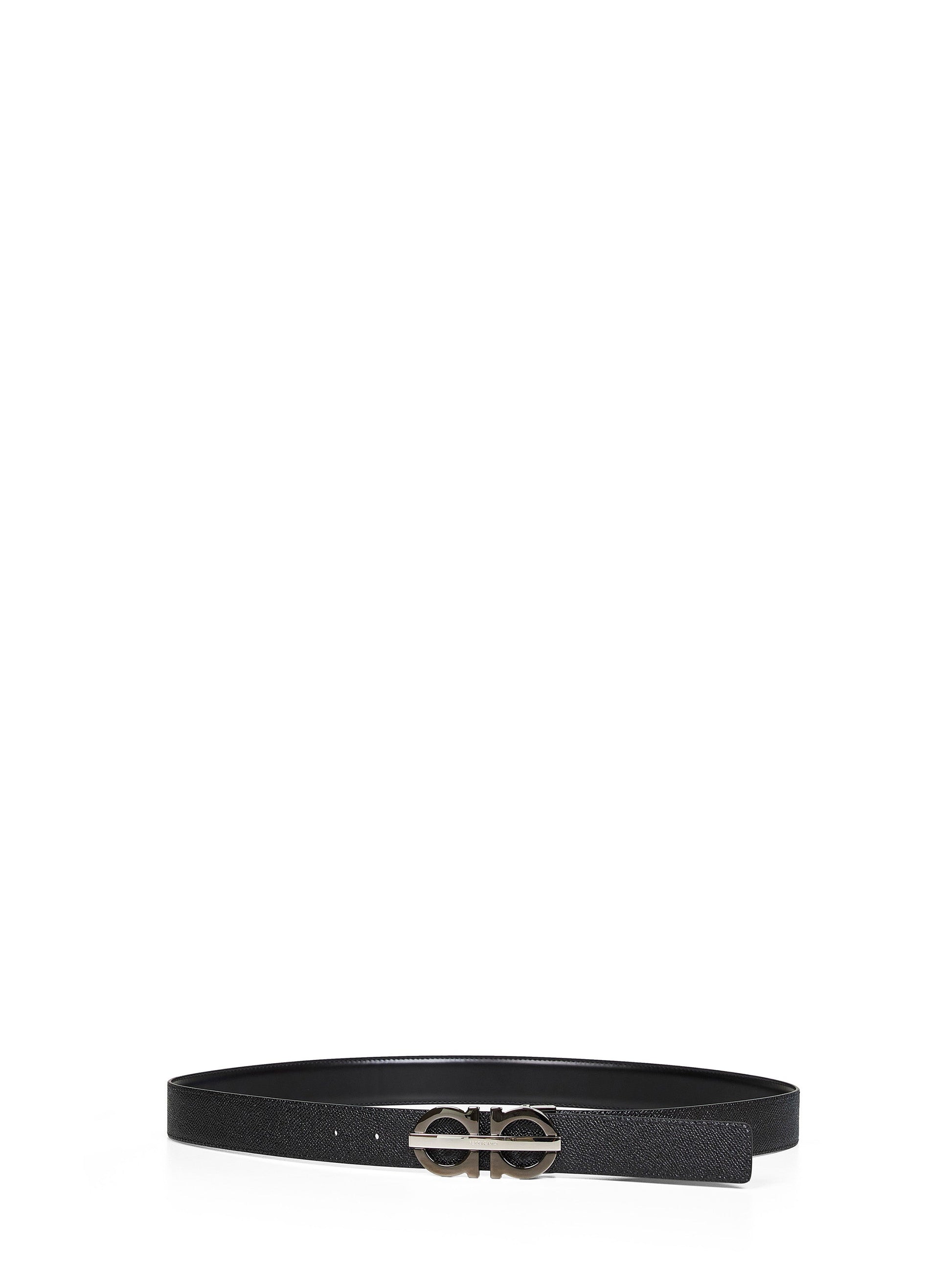 Ferragamo Men Black Gancini Reversible Belt FERRAGAMO