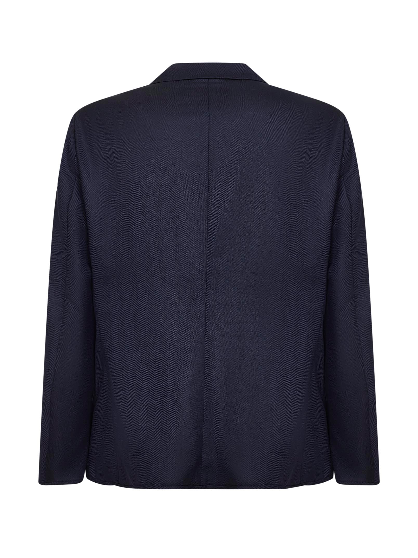 Giorgio Armani Men Blue Chevron Wool And Cashmere Single-Breasted Jacket GIORGIO ARMANI