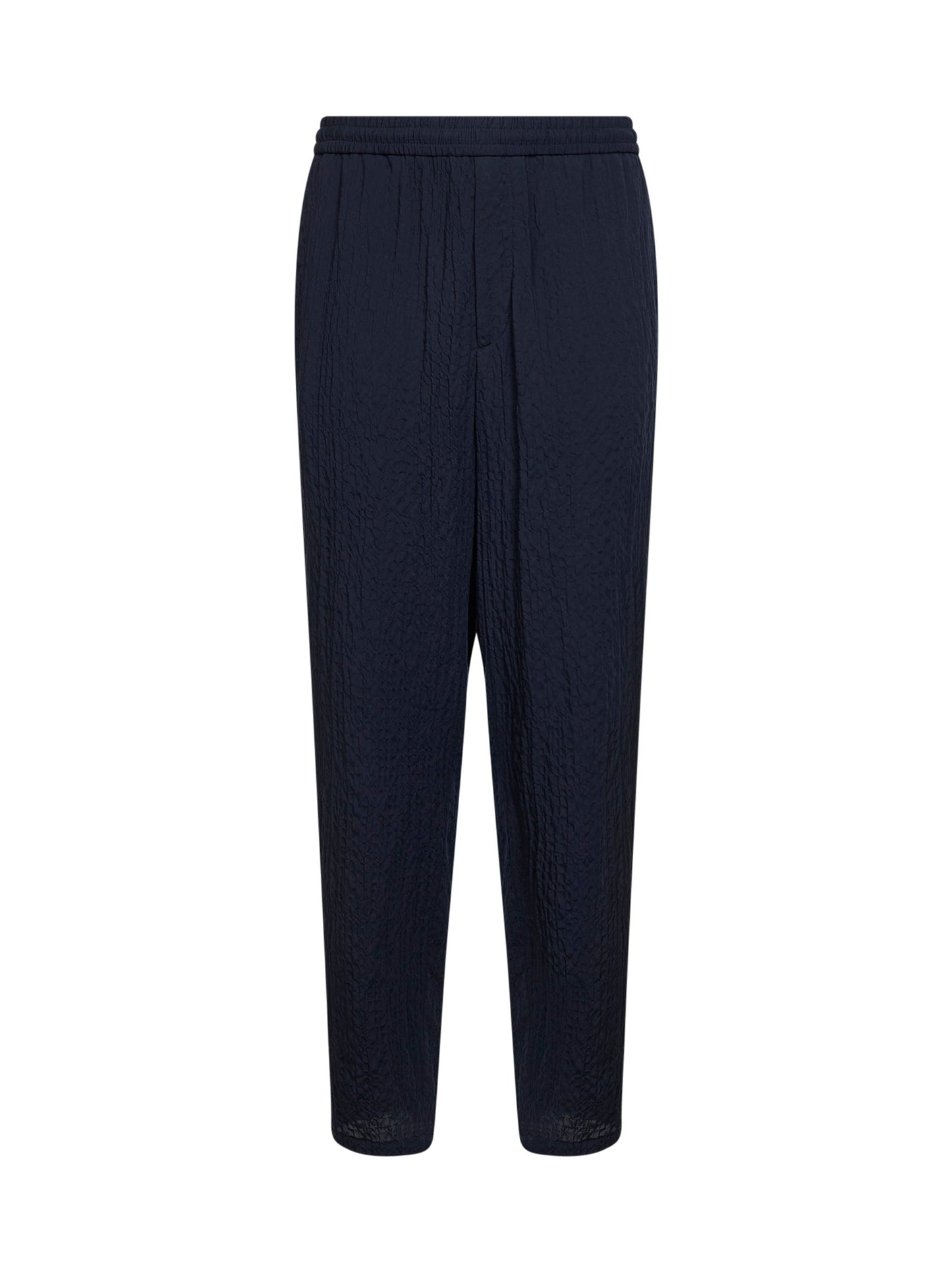 Giorgio Armani Men Dark Navy Froissé Lyocell Blend Flat Front Trousers GIORGIO ARMANI