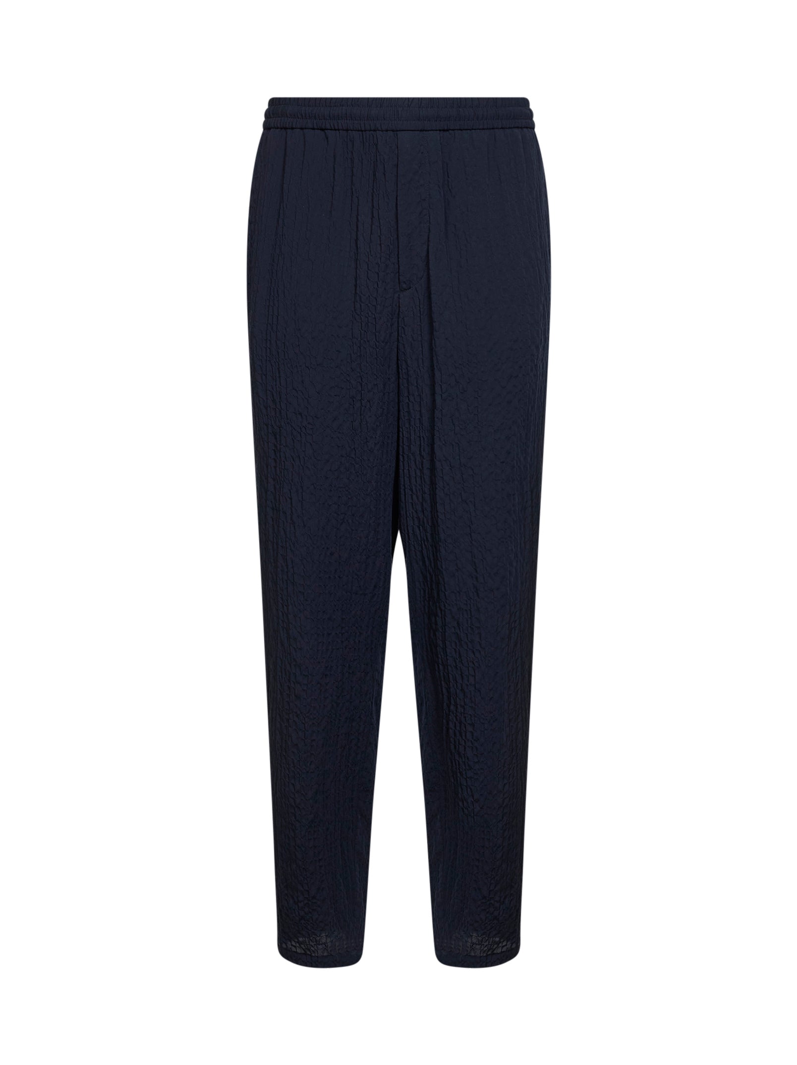 Giorgio Armani Men Dark Navy Froissé Lyocell Blend Flat Front Trousers GIORGIO ARMANI