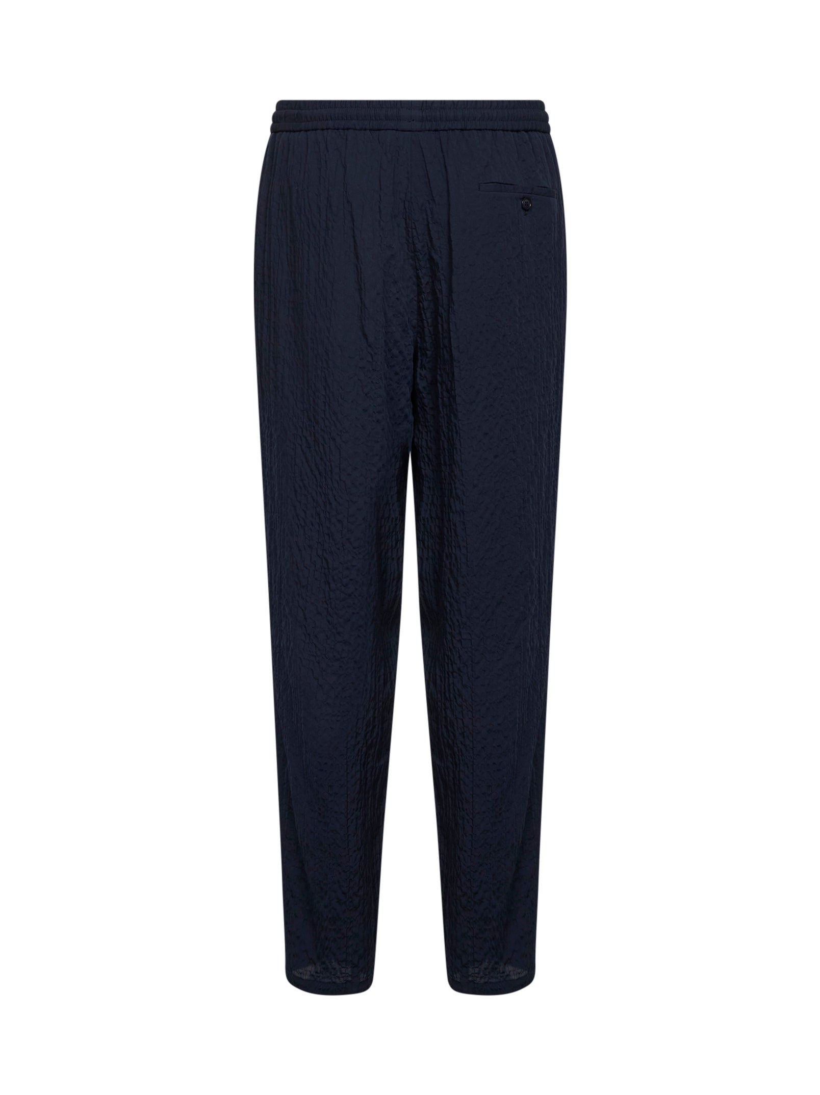 Giorgio Armani Men Dark Navy Froissé Lyocell Blend Flat Front Trousers GIORGIO ARMANI