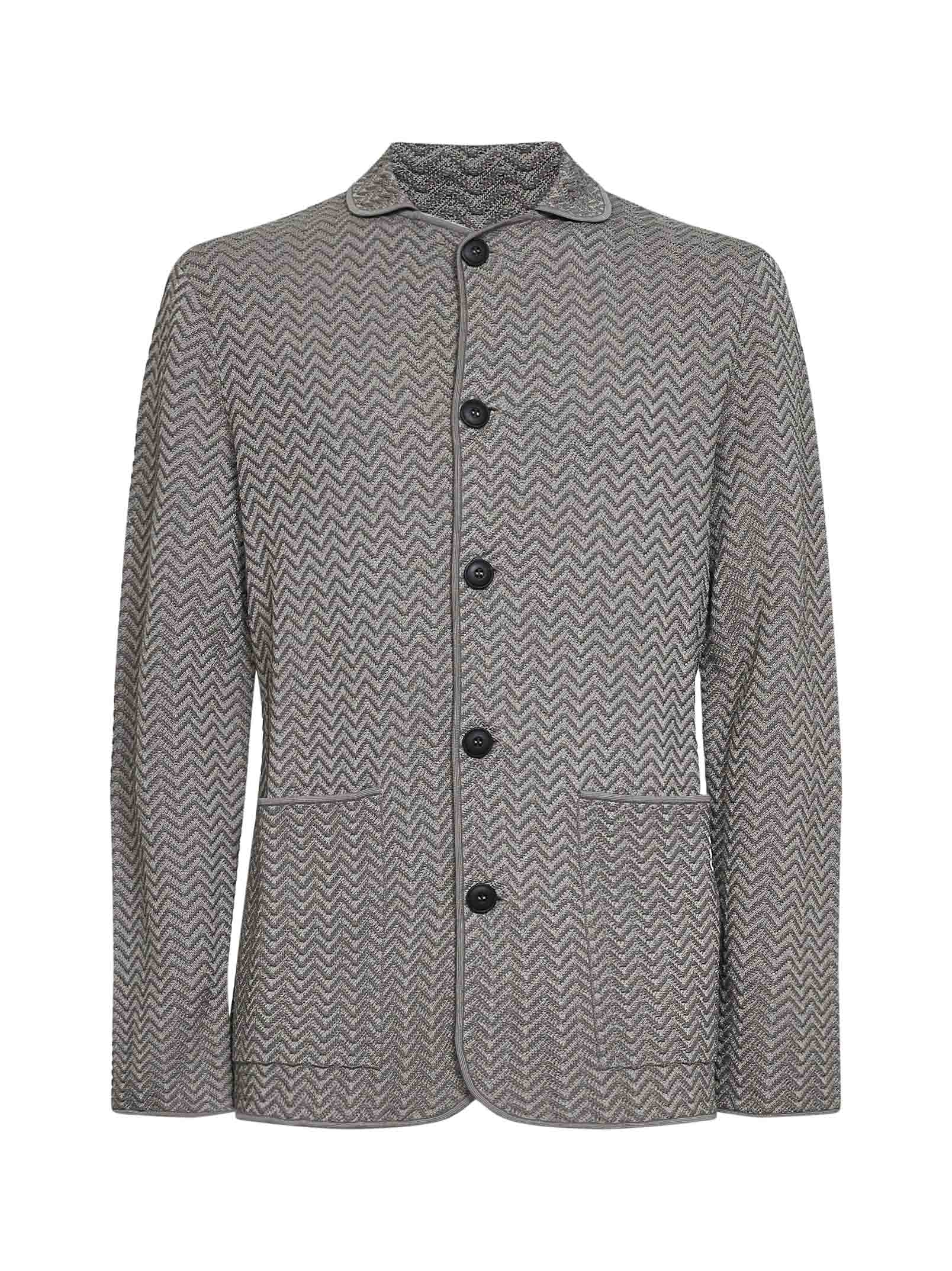 Giorgio Armani Men Grey Asv Chevron Ottoman Viscose Blend Jacket GIORGIO ARMANI