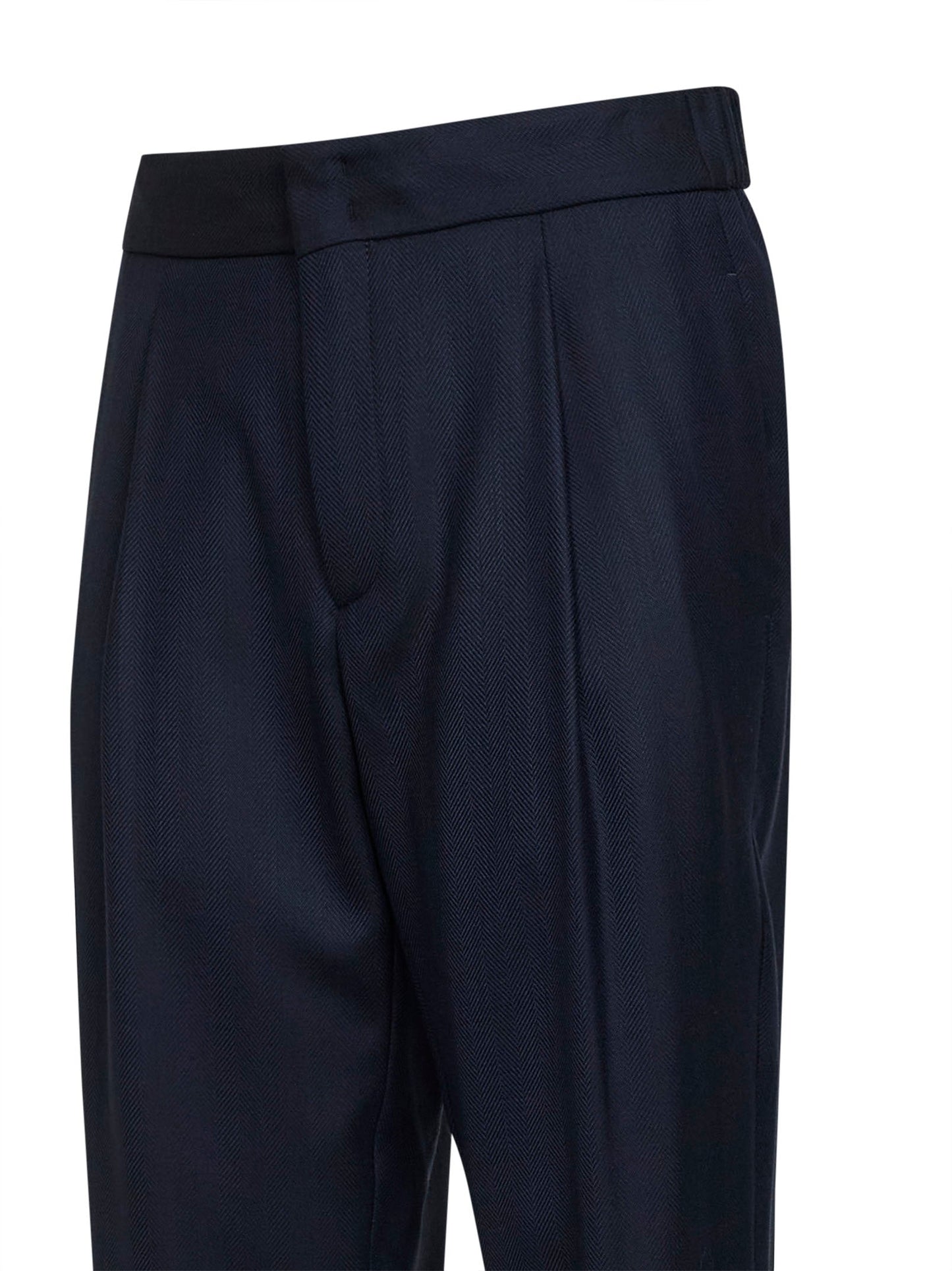 Giorgio Armani Men Blue Chevron Wool And Cashmere Trousers
