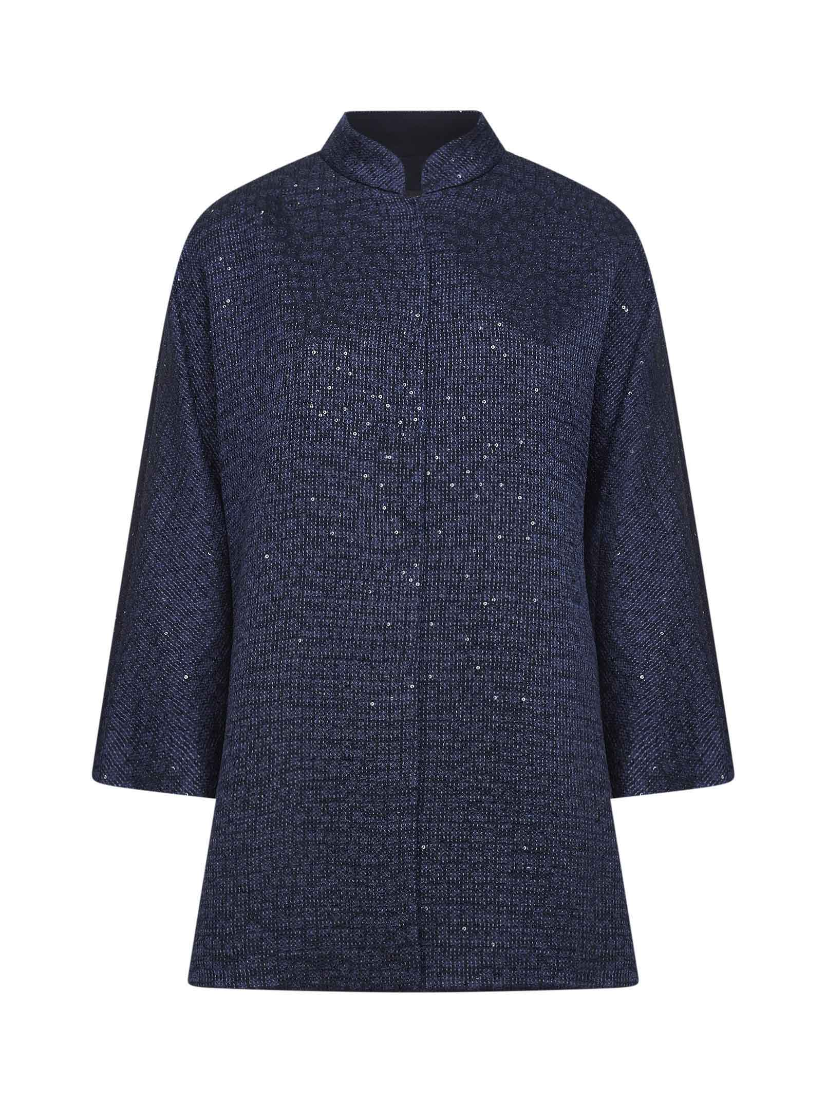 Giorgio Armani Women Navy Blue Sequined Viscose Blend Single-Breasted Jacket GIORGIO ARMANI