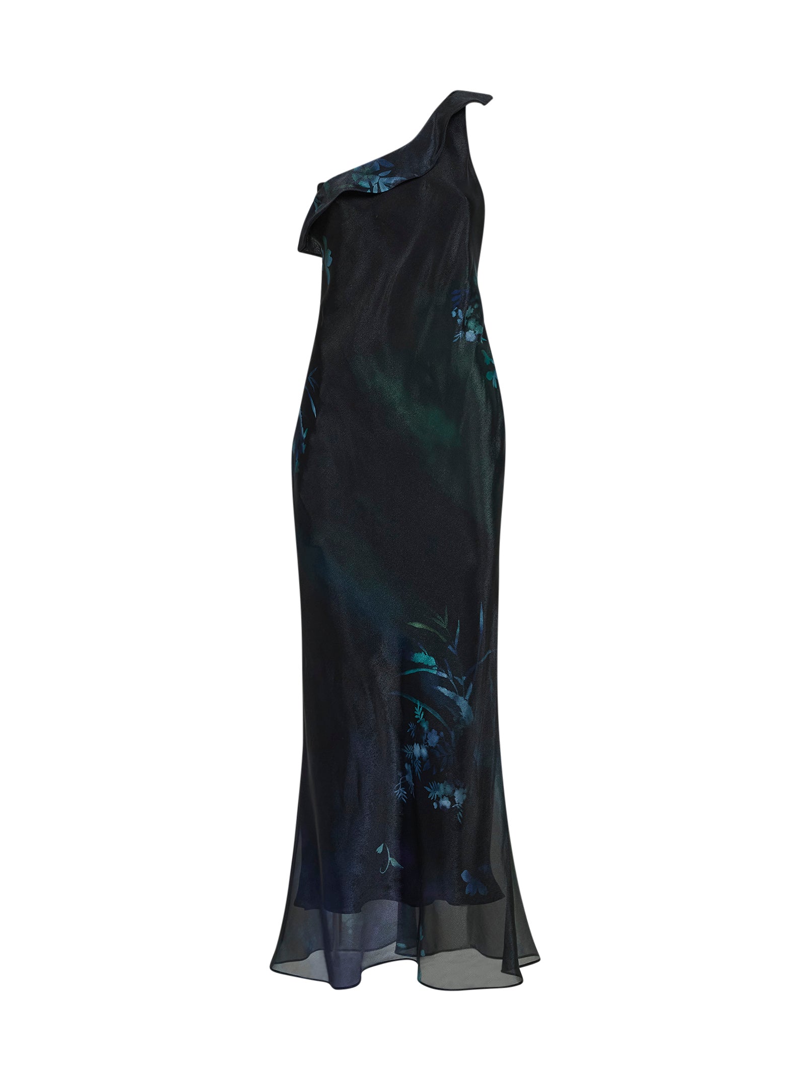 Giorgio Armani Women Black Printed Organza Long One-Shoulder Dress GIORGIO ARMANI