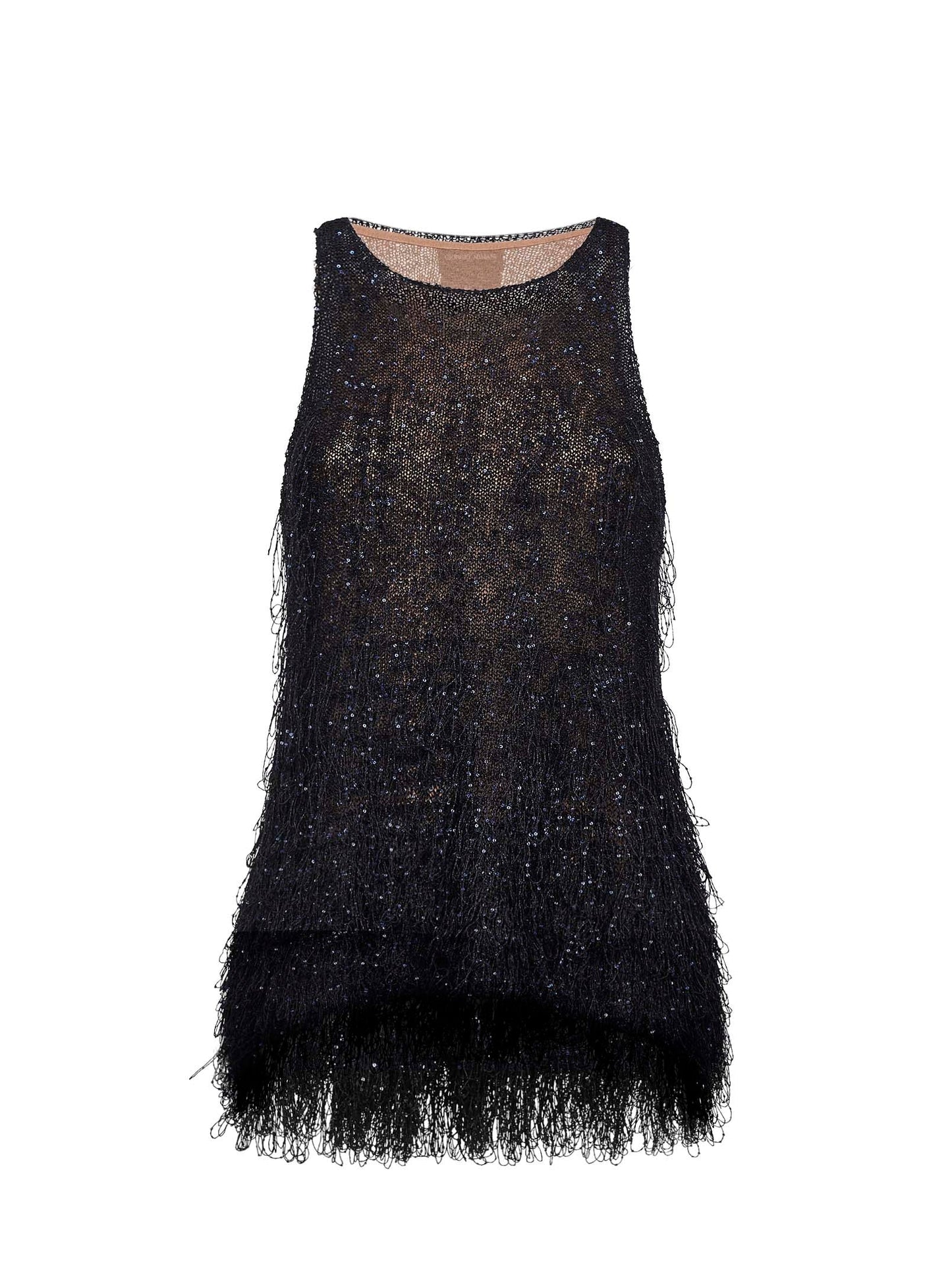 Giorgio Armani Women Blue Lurex Jersey Top With Fringes And Sequins GIORGIO ARMANI
