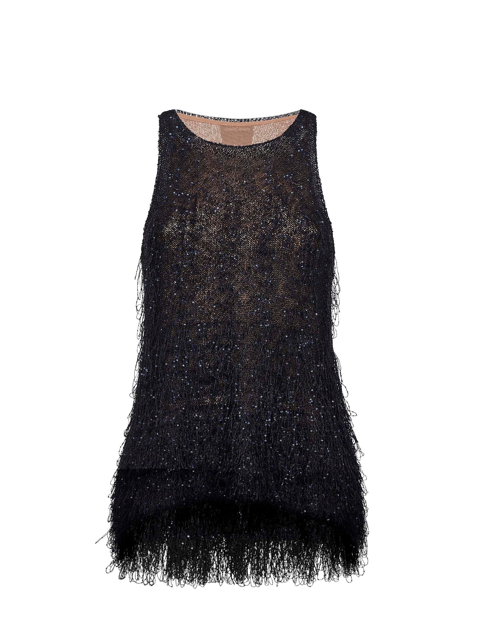 Giorgio Armani Women Blue Lurex Jersey Top With Fringes And Sequins GIORGIO ARMANI