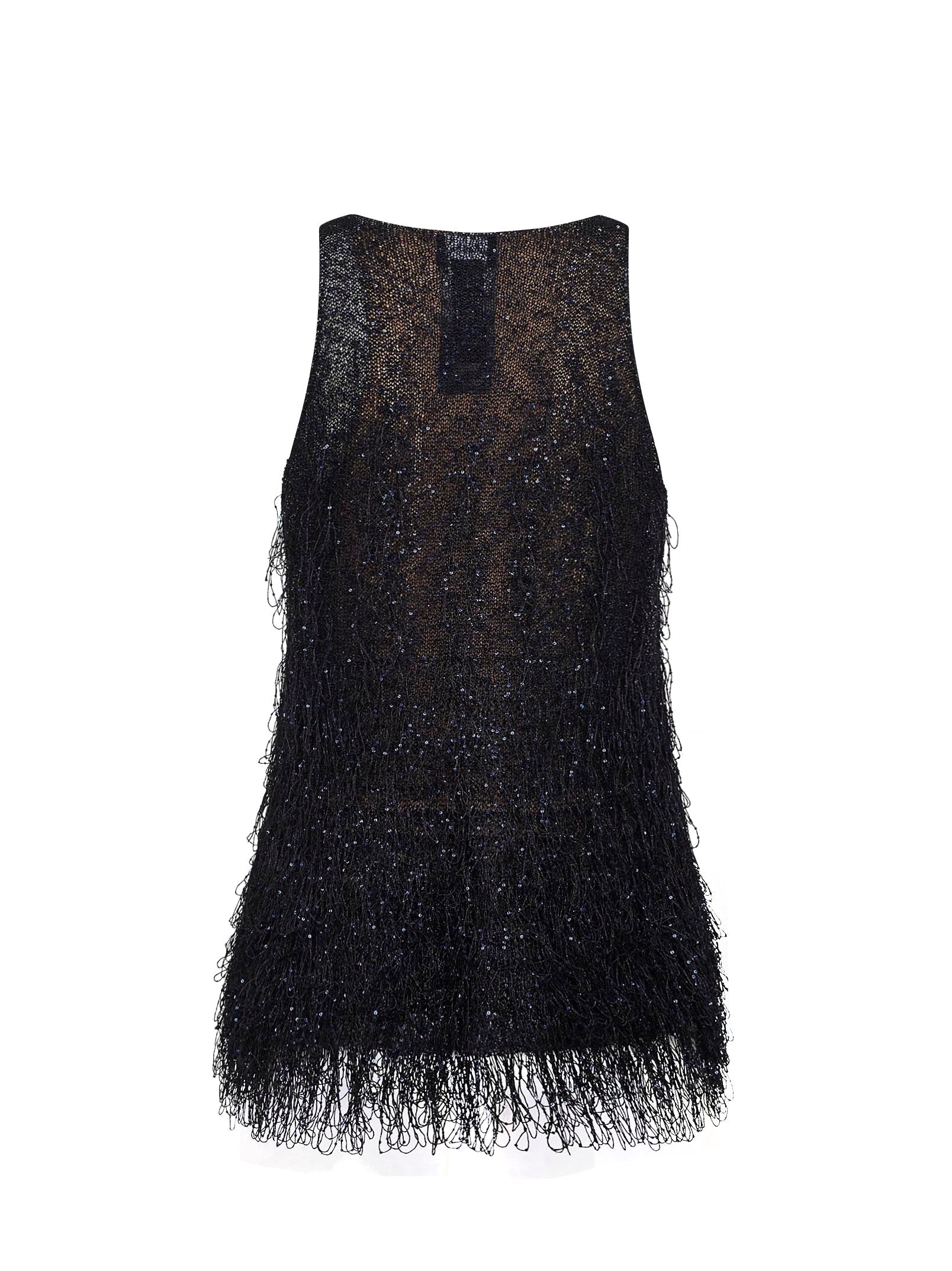 Giorgio Armani Women Blue Lurex Jersey Top With Fringes And Sequins GIORGIO ARMANI
