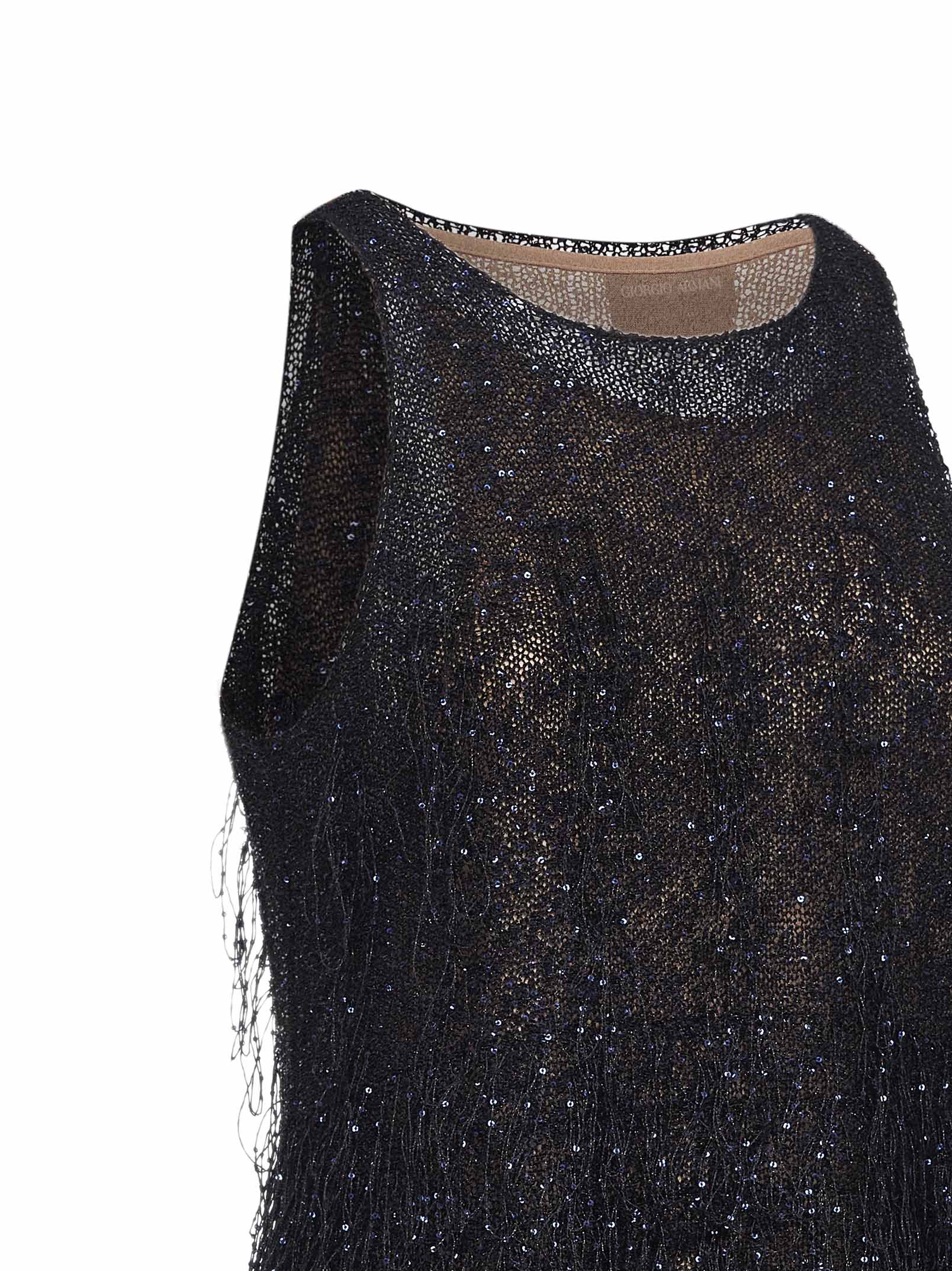 Giorgio Armani Women Blue Lurex Jersey Top With Fringes And Sequins GIORGIO ARMANI