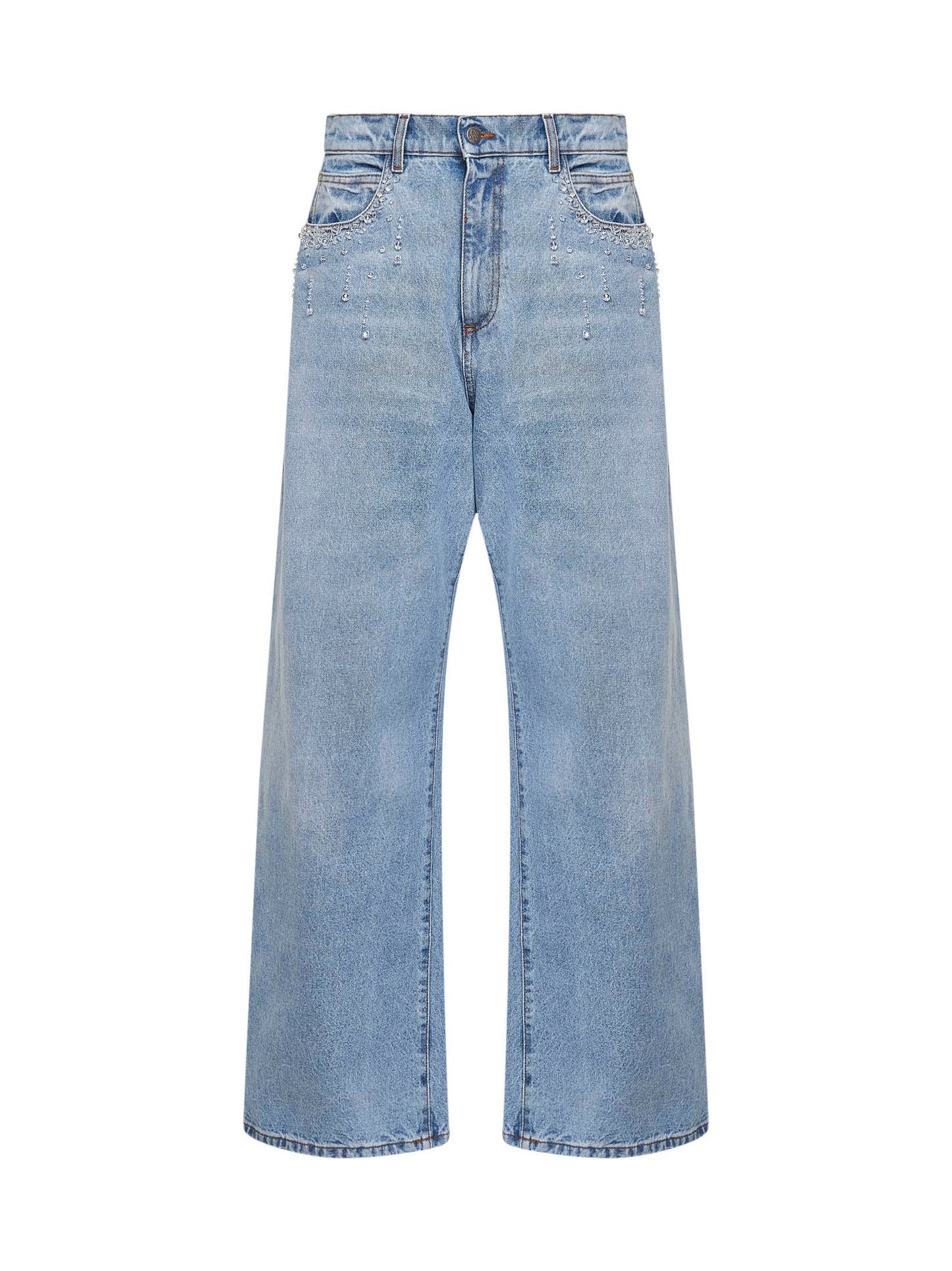 Giuseppe Di Morabito Women Light Blue Denim Crystal-Embellished Baggy Jeans GIUSEPPE DI MORABITO