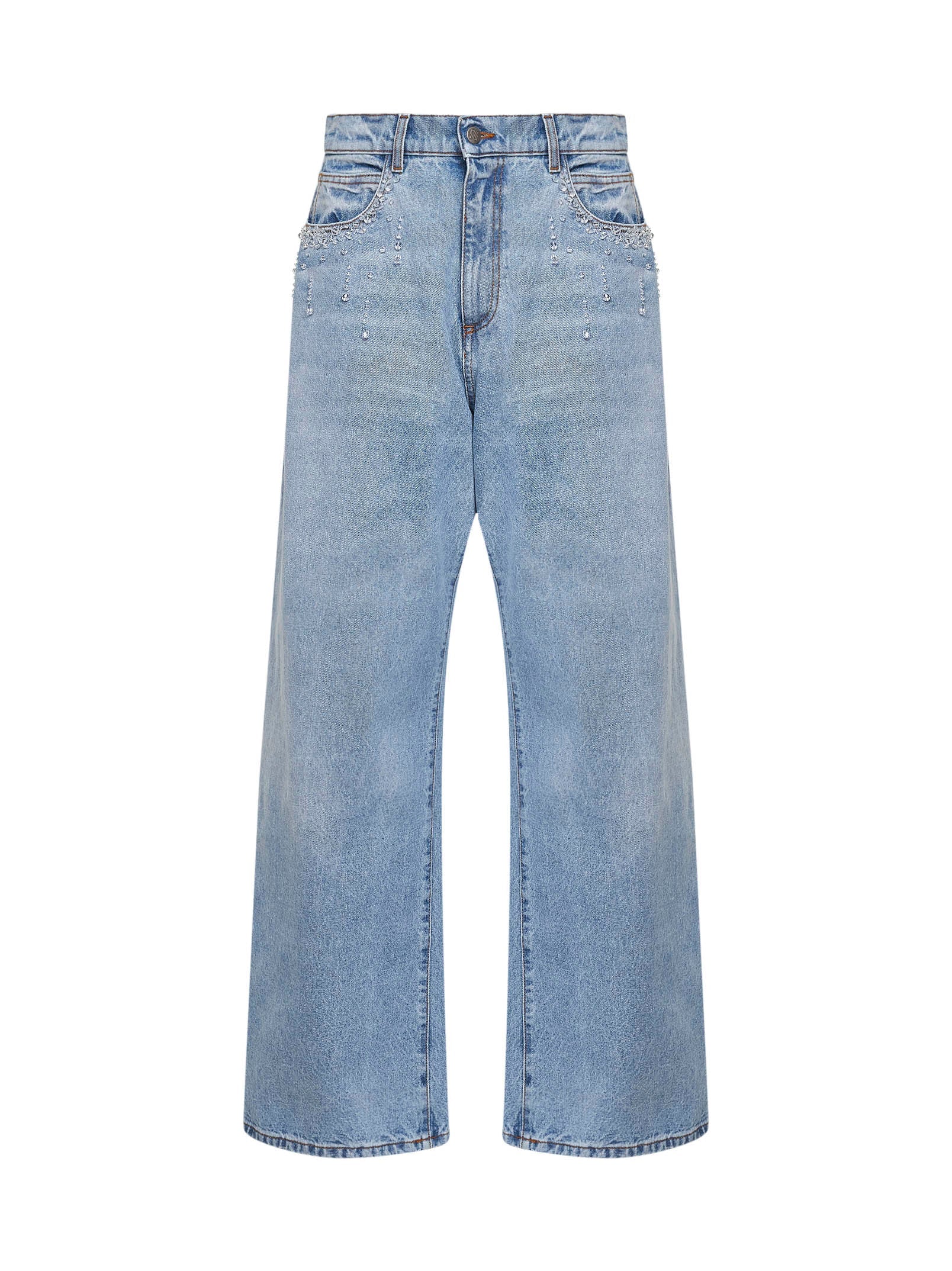 Giuseppe Di Morabito Women Light Blue Denim Crystal-Embellished Baggy Jeans GIUSEPPE DI MORABITO