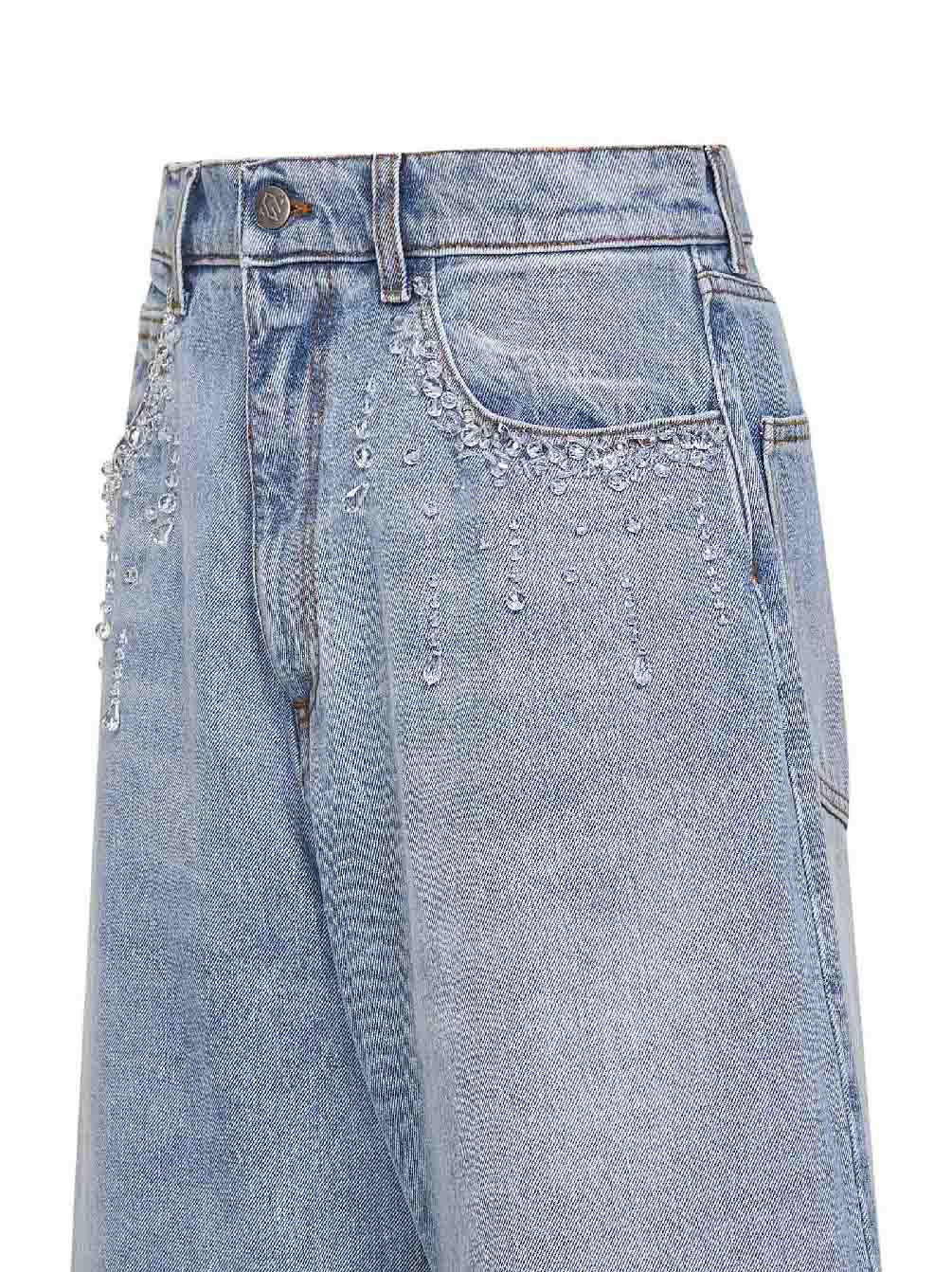 Giuseppe Di Morabito Women Light Blue Denim Crystal-Embellished Baggy Jeans GIUSEPPE DI MORABITO