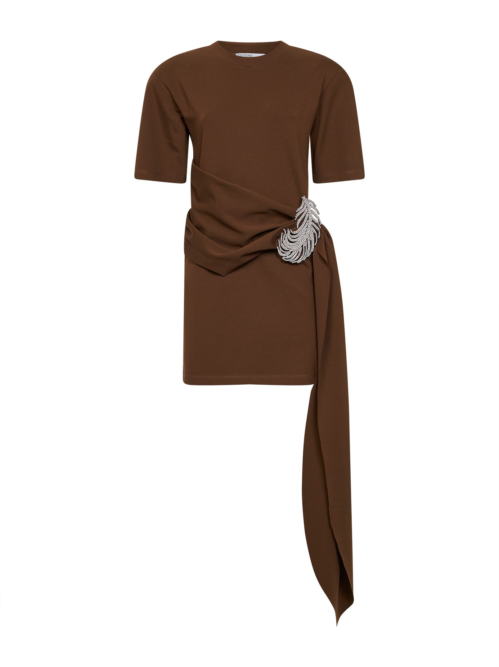 Giuseppe Di Morabito Women Brown Stretch Jersey Minidress With Crystal Feather GIUSEPPE DI MORABITO