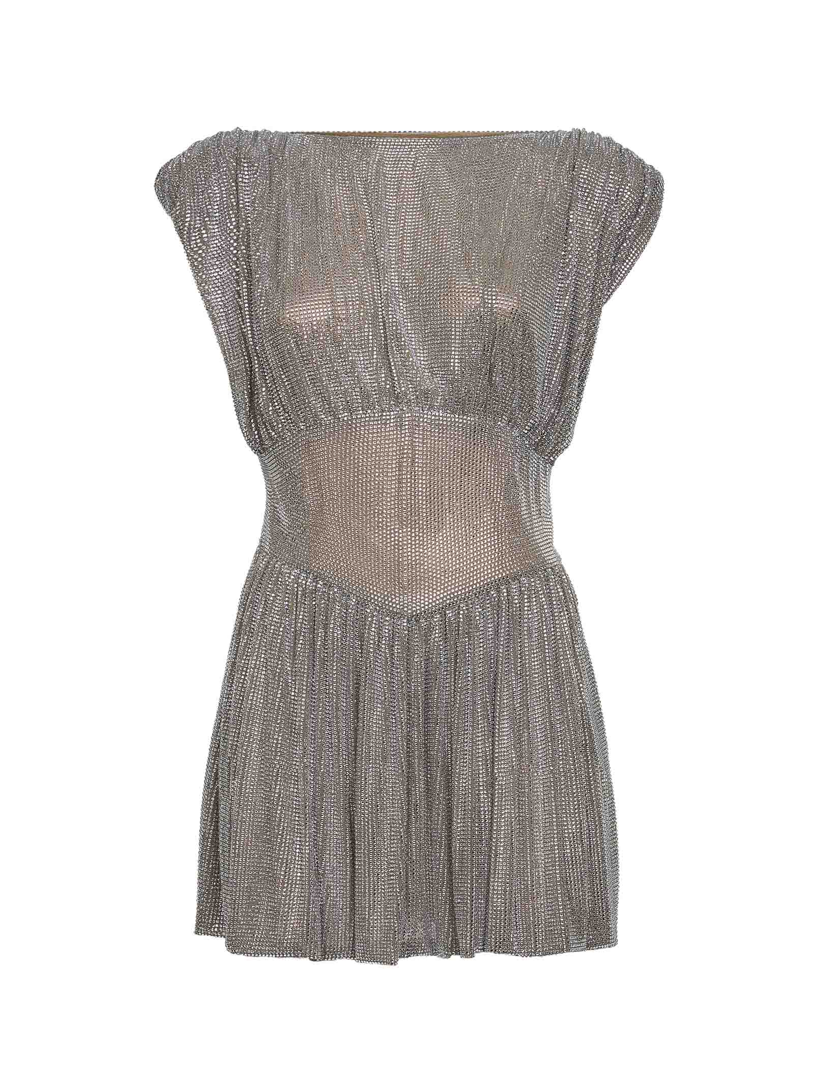 Giuseppe Di Morabito Women Silver Crystal Gathered Mini Dress GIUSEPPE DI MORABITO